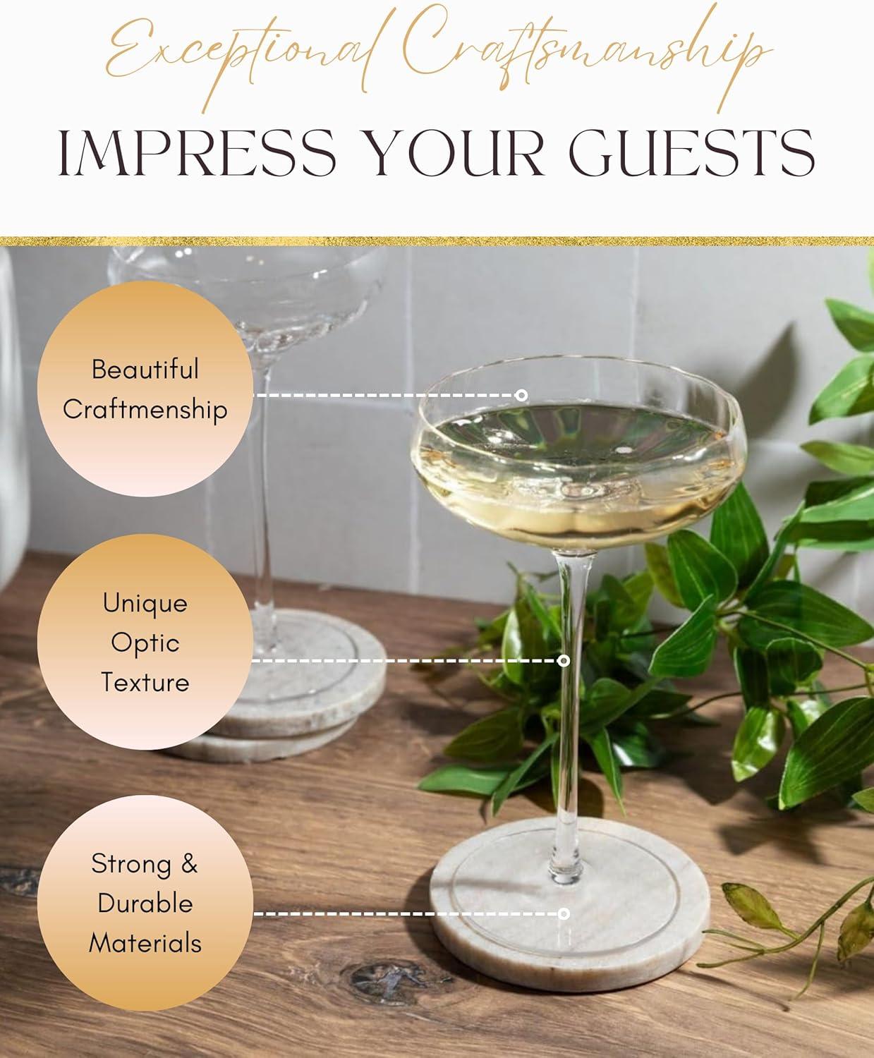 Elegant Clear Glass Rounded Coupe Cocktail Glasses, Set of 4