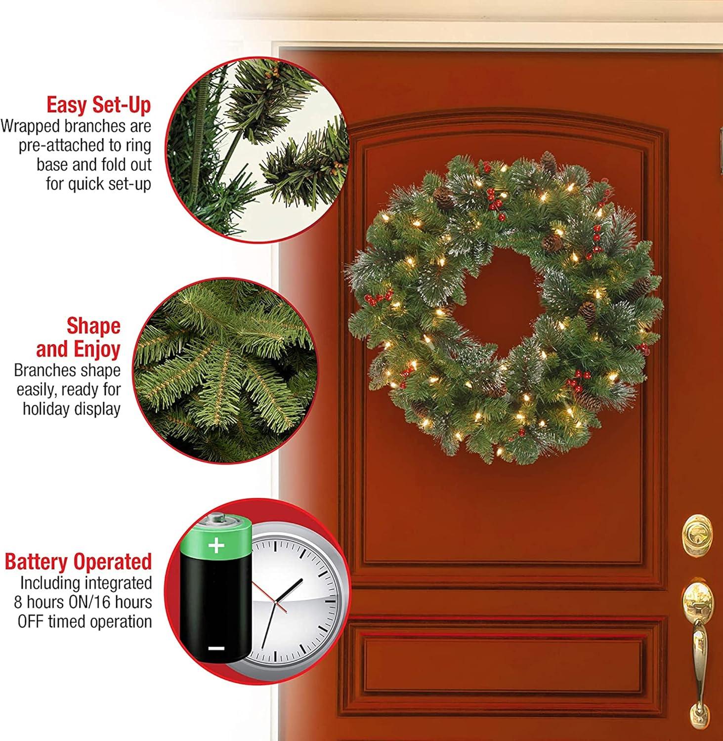 30" Prelit LED Crestwood Spruce Artificial Wreath Warm White Lights - Nationa Tree Company