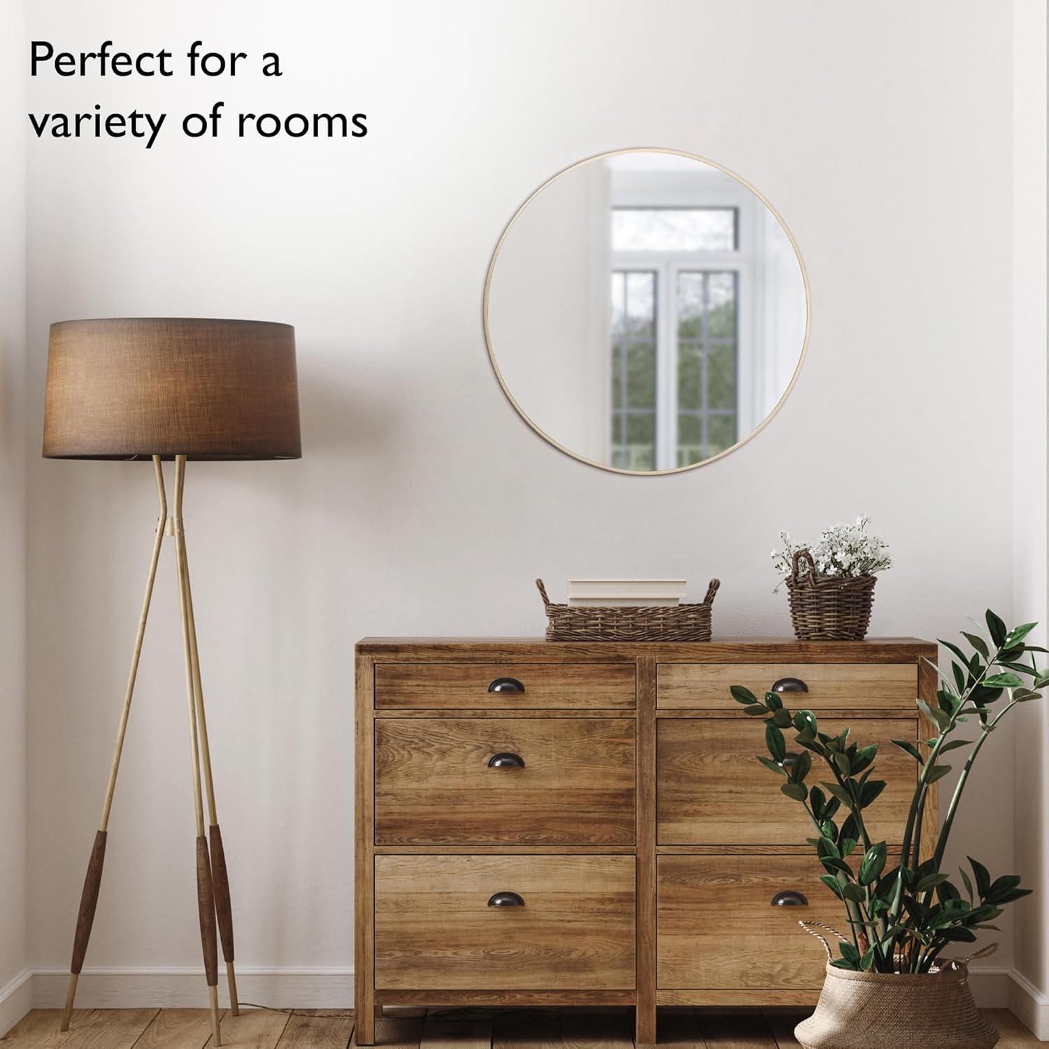 Design House Kenna Round Wall Mirror with Gold Metal Frame-24-inch