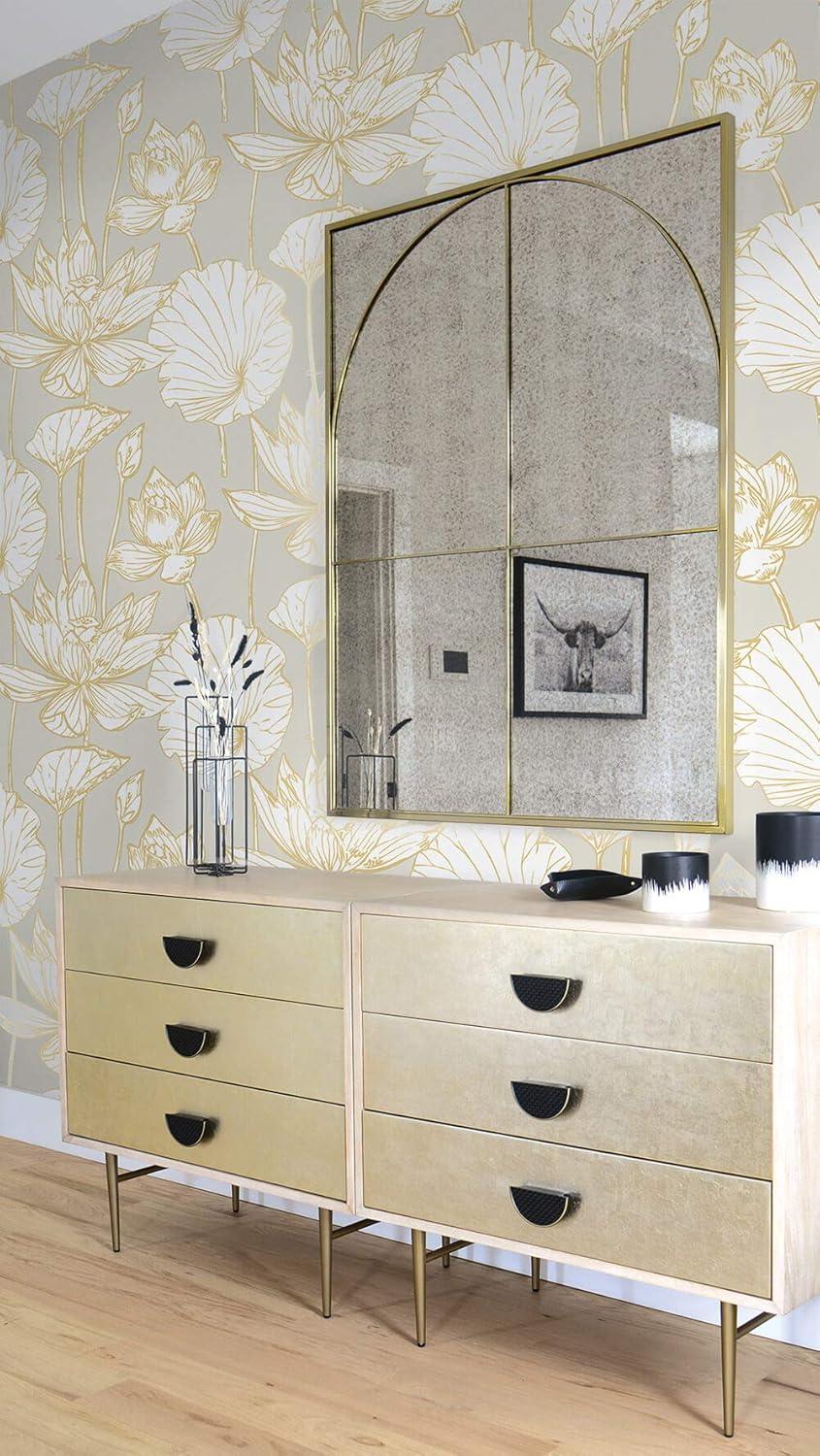 Metallic Gold and Gray Lotus Floral Peel and Stick Wallpaper