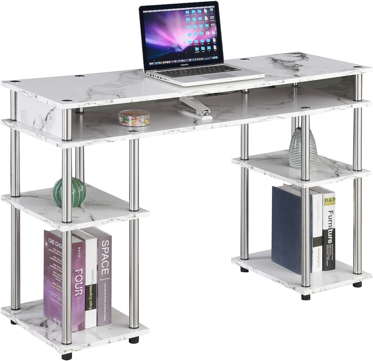 Convenience Concepts Designs2Go Student Desk with Shelves, White Faux Marble, All Ages - 30" Height