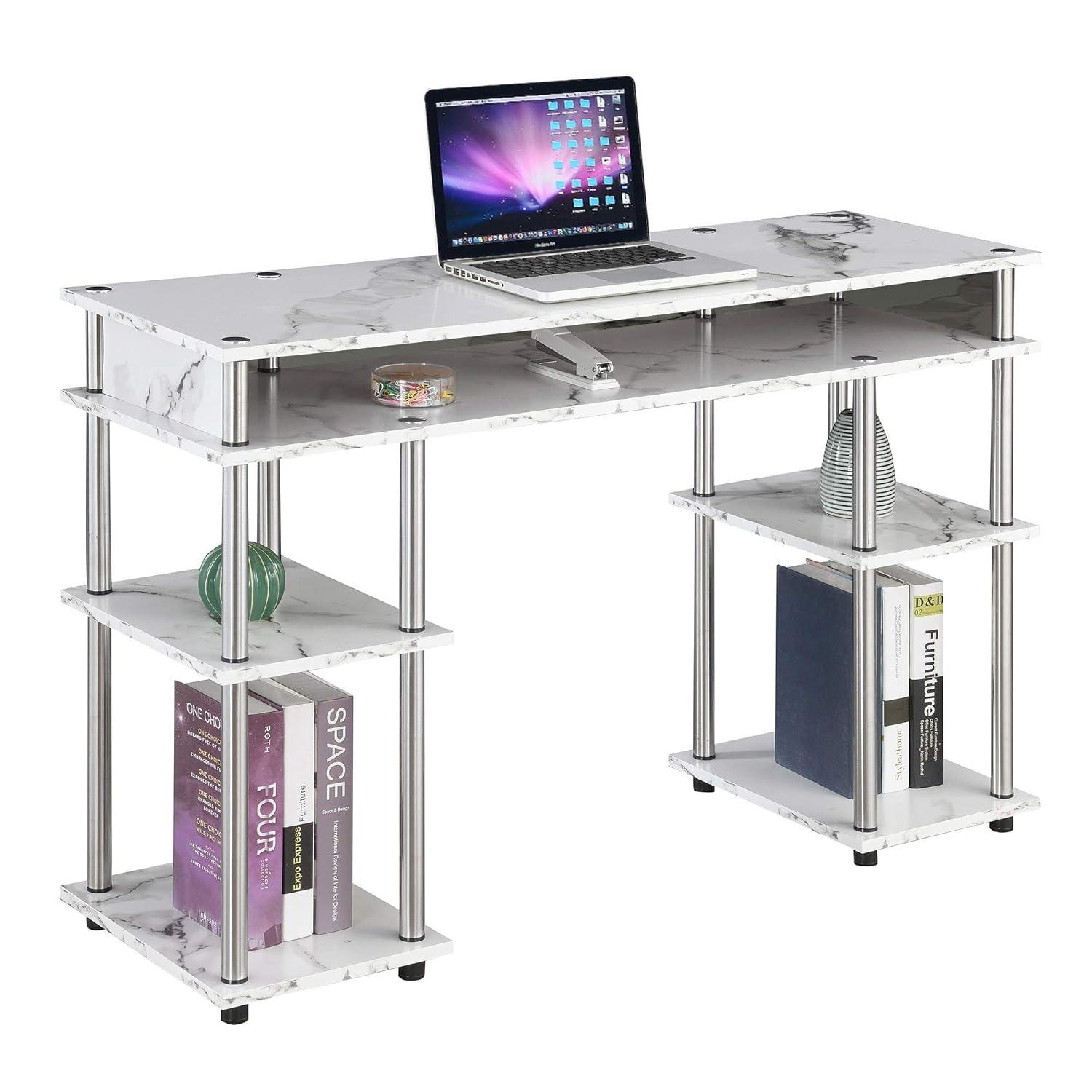Convenience Concepts Designs2Go Student Desk with Shelves, White Faux Marble, All Ages - 30" Height