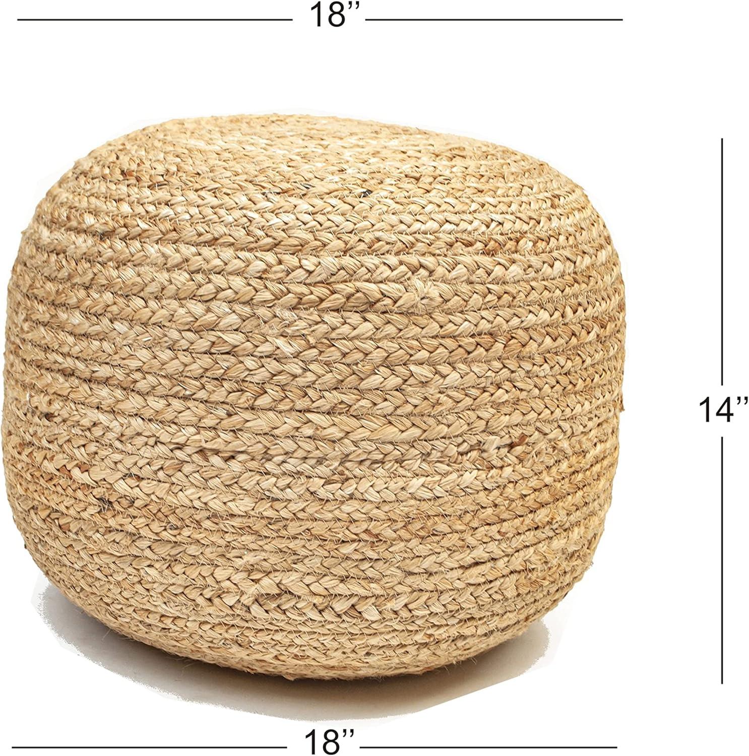 Chardin home- Natural Braided Ottoman Pouf - Cozy & Bohemian Jute/Hemp Hand Crafted Casual Seating for Home, Office, Bedroom, 18"x18"x14". (Golden Brown)