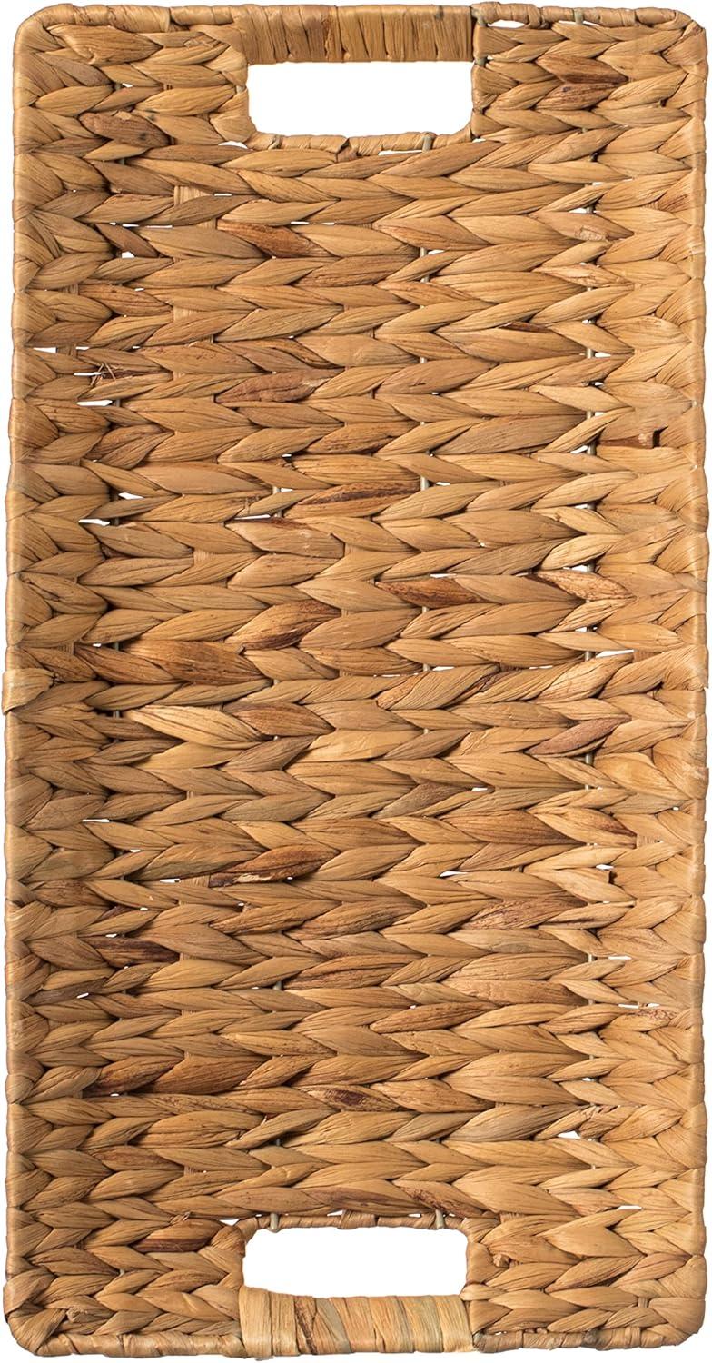 Natural Decorative Rectangular Hand-Woven Water Hyacinth Serving Tray with Built-in Handles