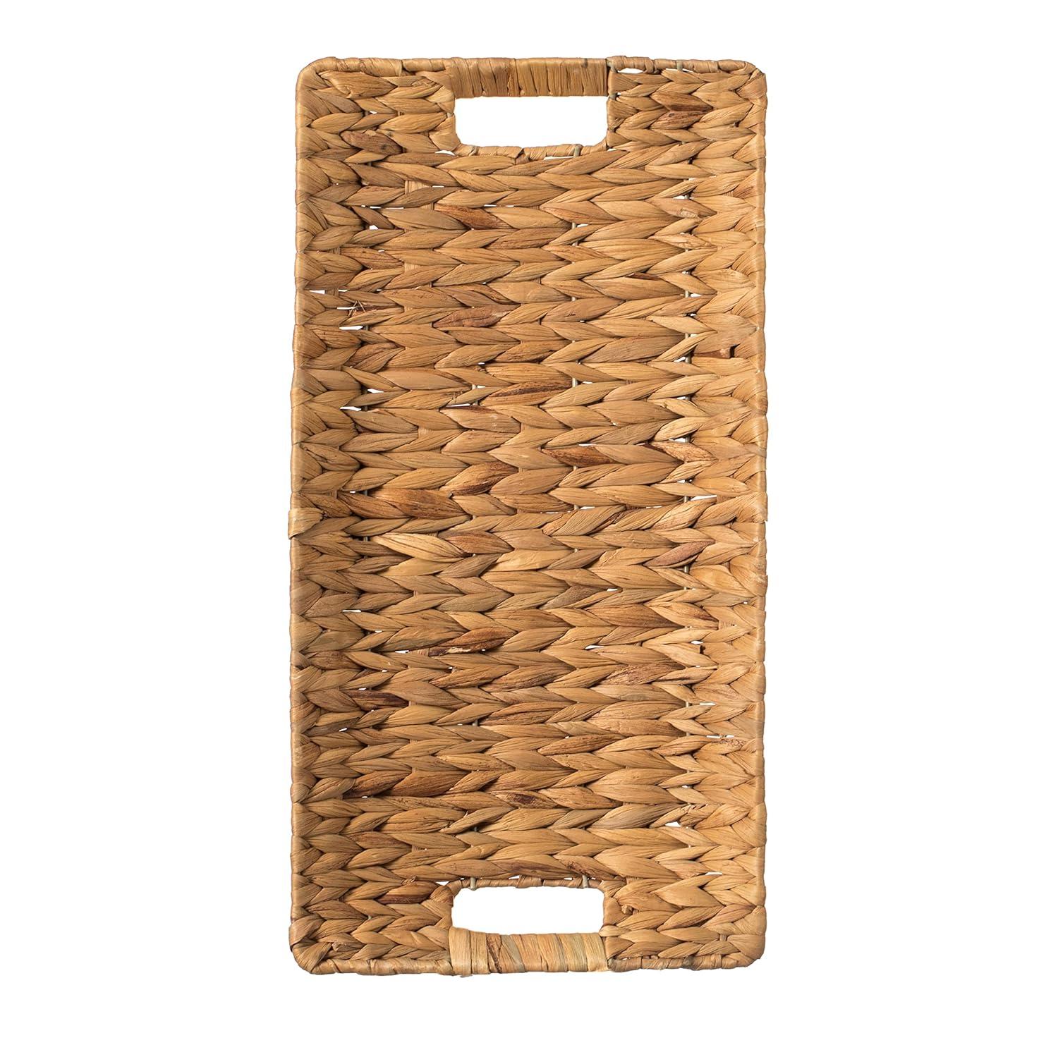 Natural Decorative Rectangular Hand-Woven Water Hyacinth Serving Tray with Built-in Handles
