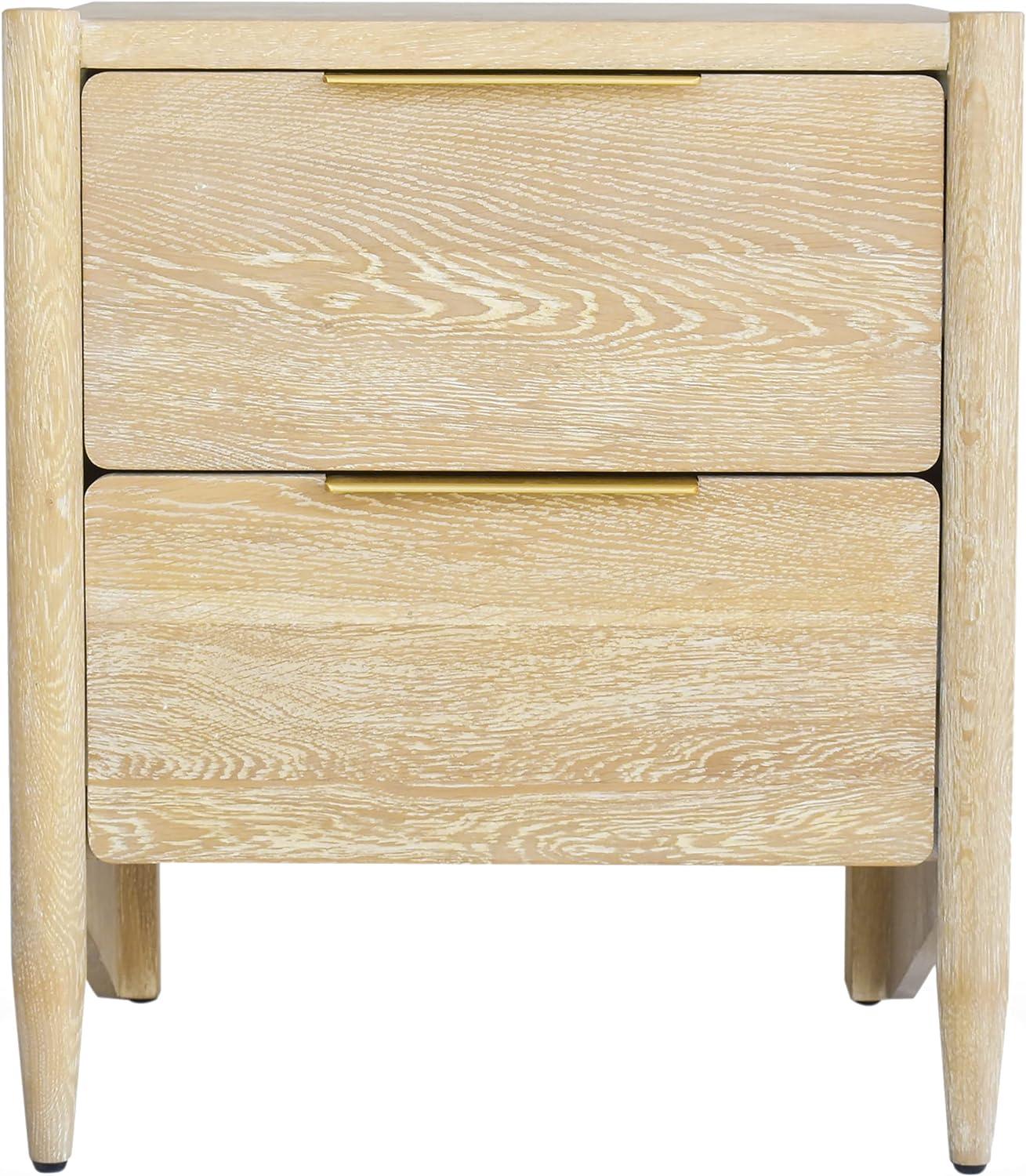 Mid-Century Cerused White Oak Nightstand with Brass & Chrome Handles