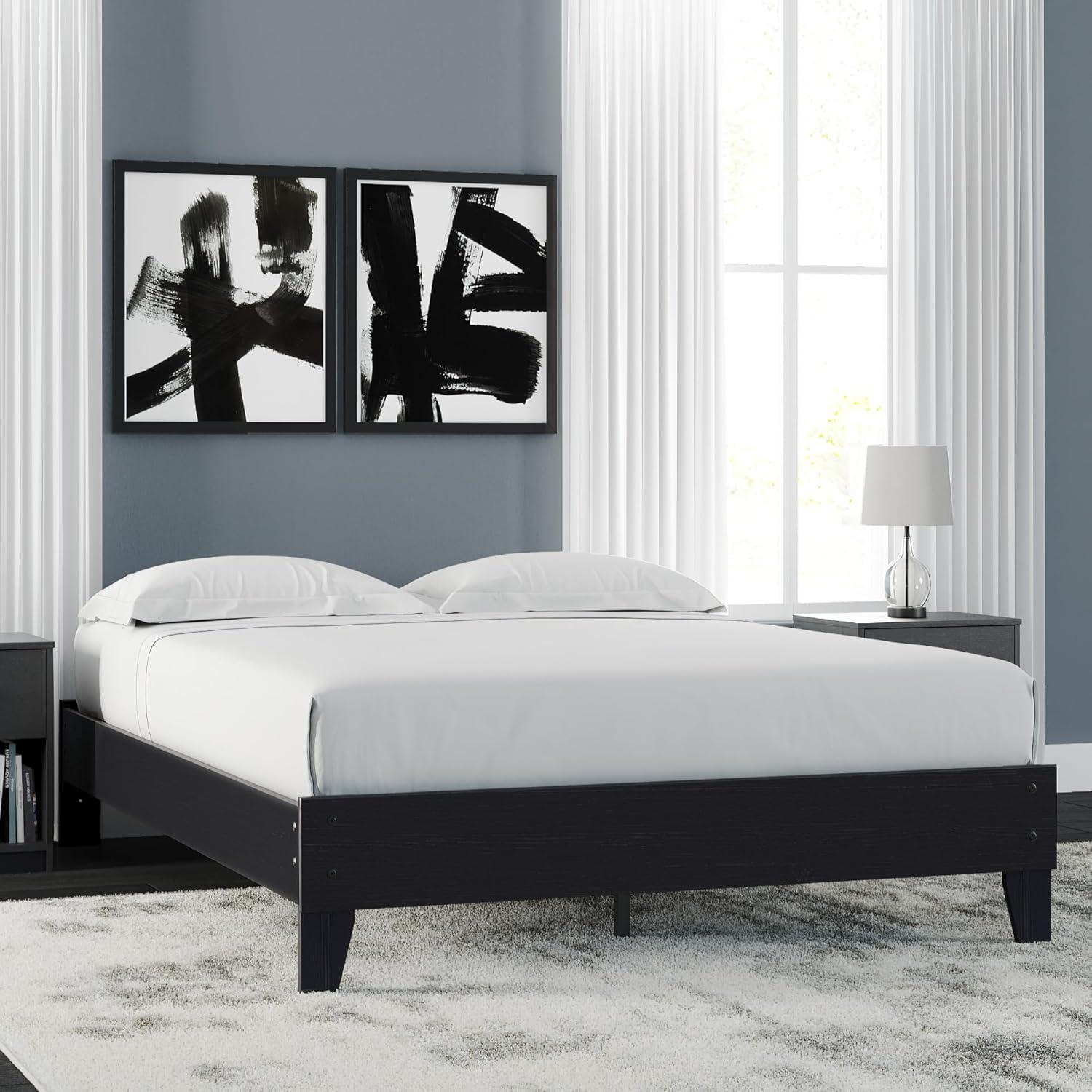 Signature Design by Ashley Queen Finch Platform Bed Black : Modern Style, MDF Frame, No Box Spring Needed