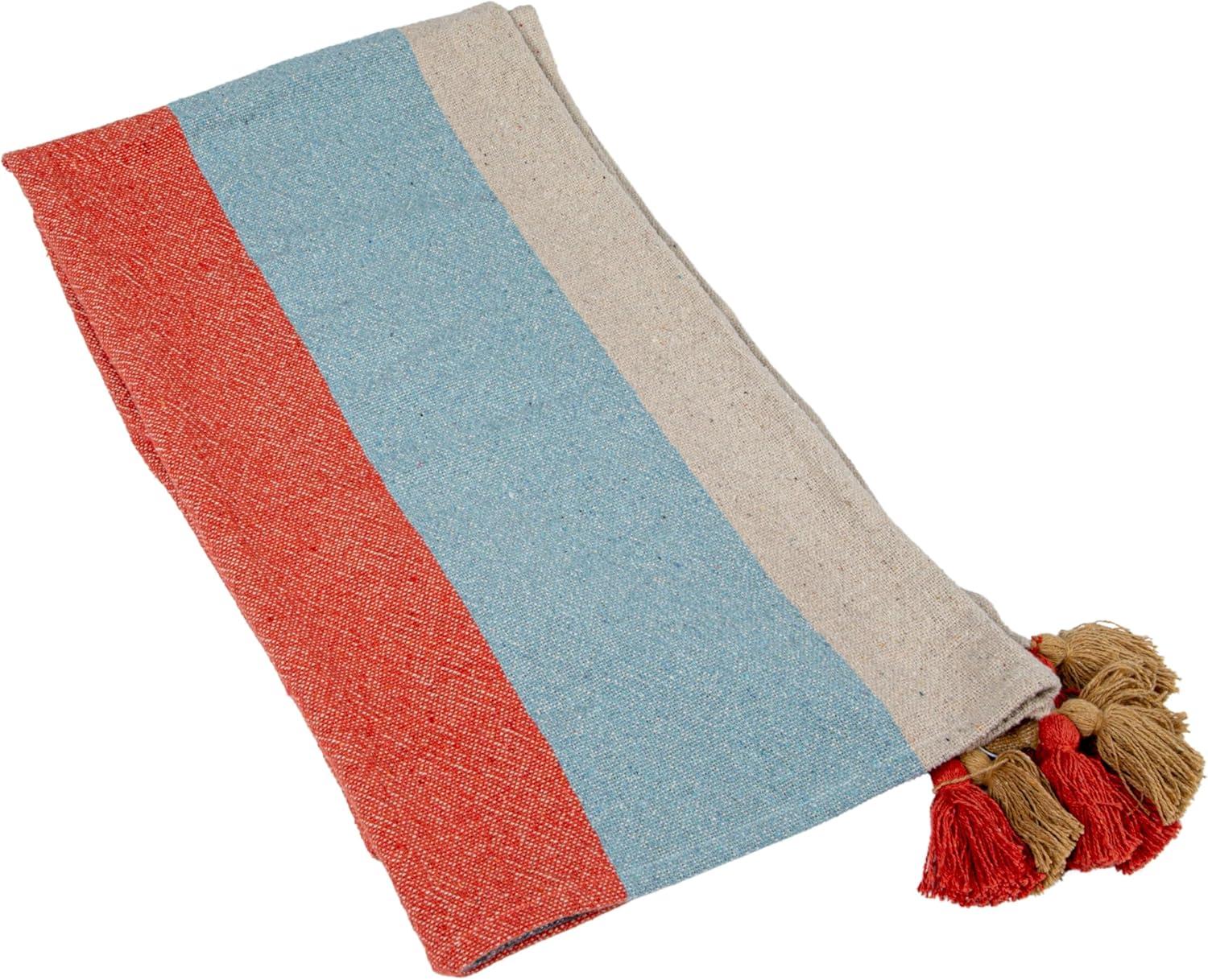 Creative Co-Op Woven Cotton Blend Throw with 8 Stripes and Tassels, Multicolor