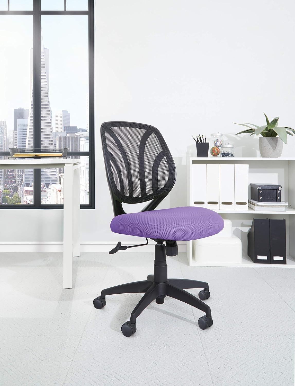 Purple Mesh Armless Swivel Task Chair with Lumbar Support