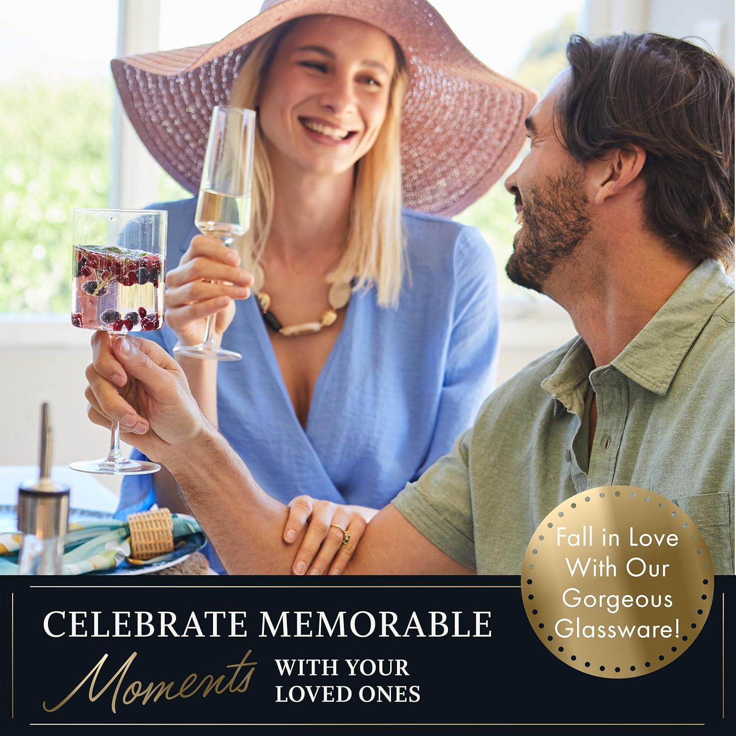 Elixir Glassware Elegant Hand-Blown Crystal Champagne Flutes - Set of 2, Lead-Free Premium Crystal - Ideal for Wedding, Anniversary, Christmas Celebrations - 8oz, Clear