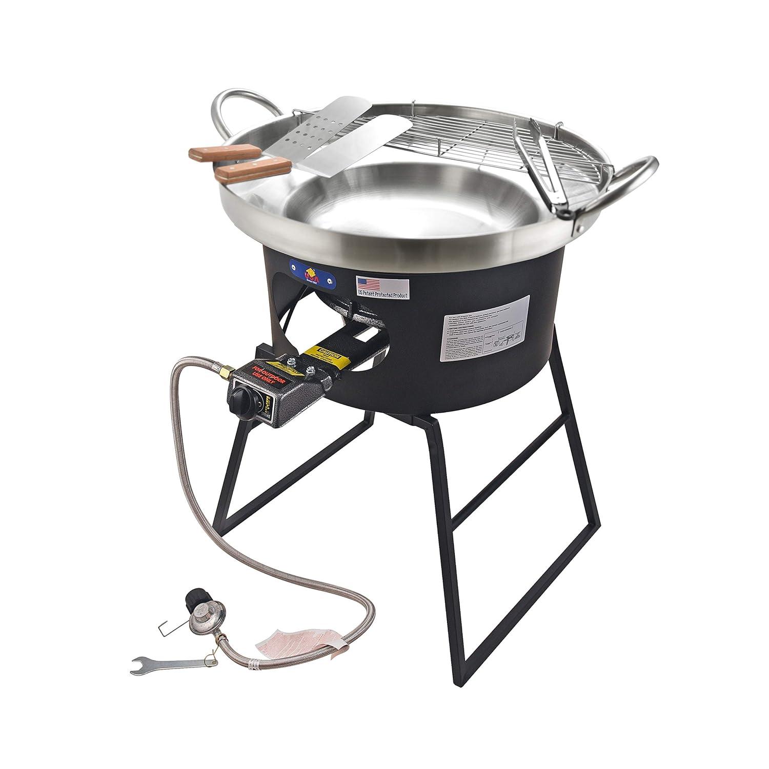 ARC ARC 23" Stainless Steel Concave Comal Set, 30,000 BTU Propane Burner and Stand, Discada Disc Cooker.