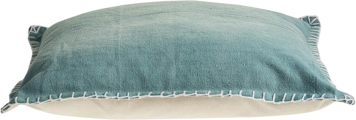 Teal Hand-Woven Organic Cotton Embroidered Pillow Cover