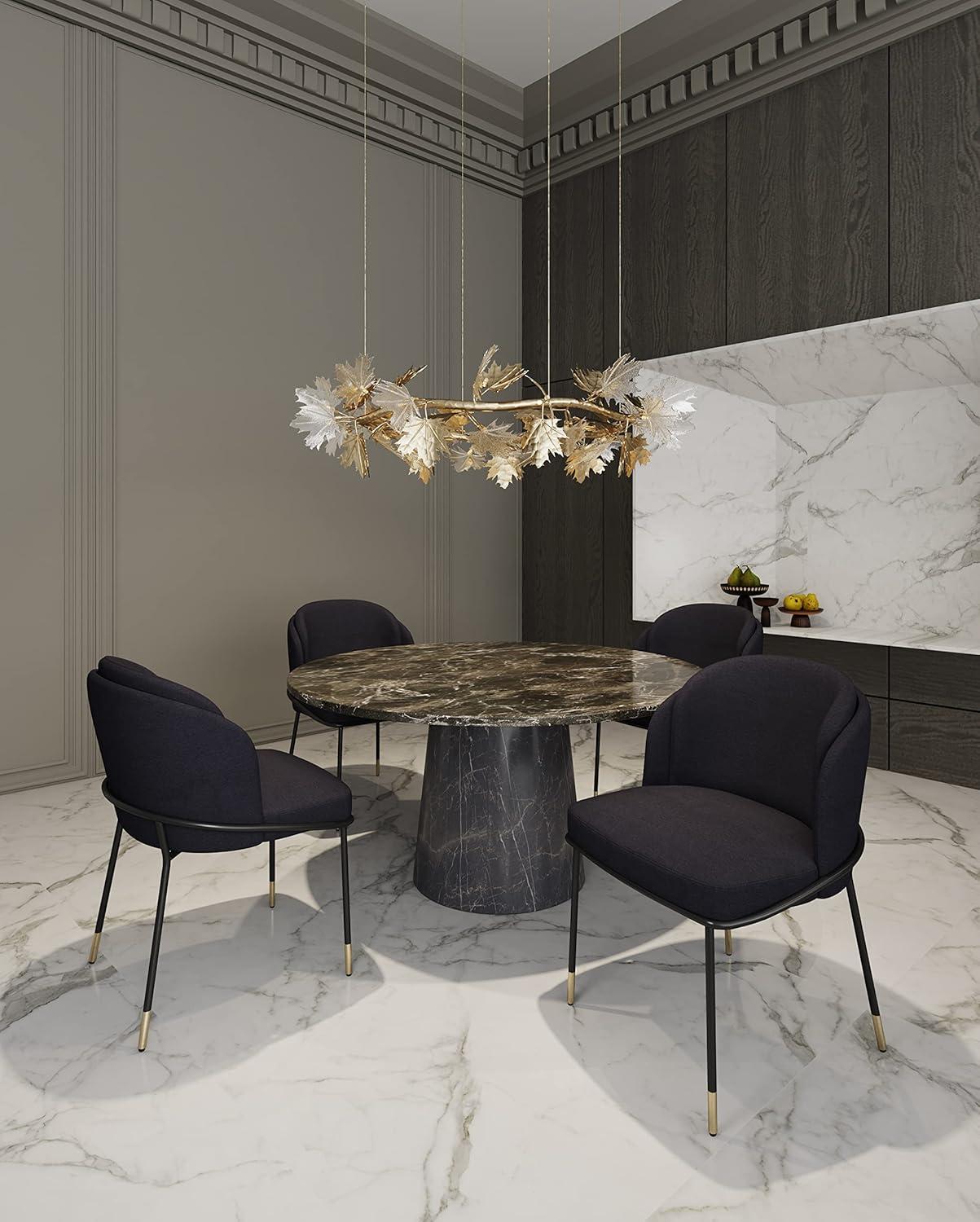 Manhattan Comfort Flor Dining Chair with Metal Legs, Upholstered in Twill Weave Fabric, Padded Cushions, Ergonomic Winged Back Design, Gold Metal Accents, Fully Assembled, 2 Piece Set, Black