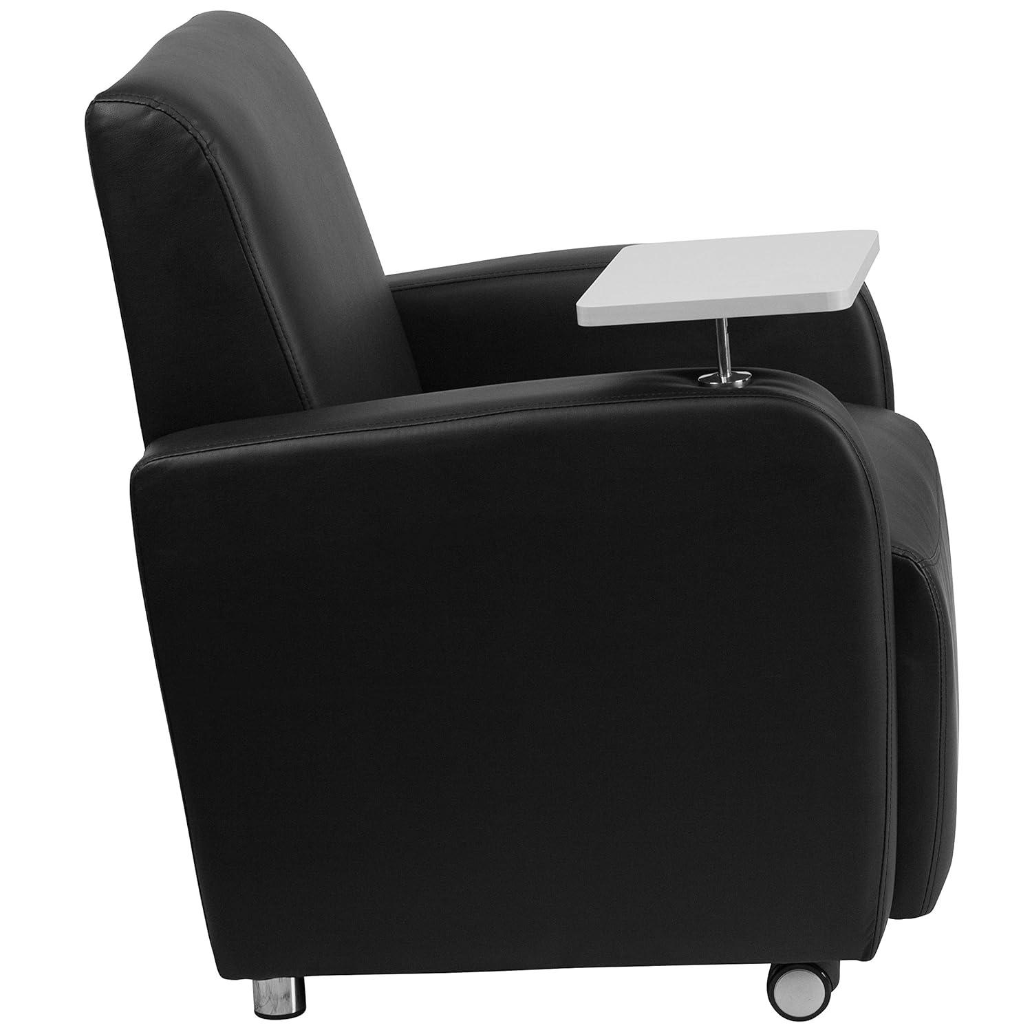 Emma and Oliver Black LeatherSoft Tablet Arm Chair, Front Wheel Casters and Cup Holder