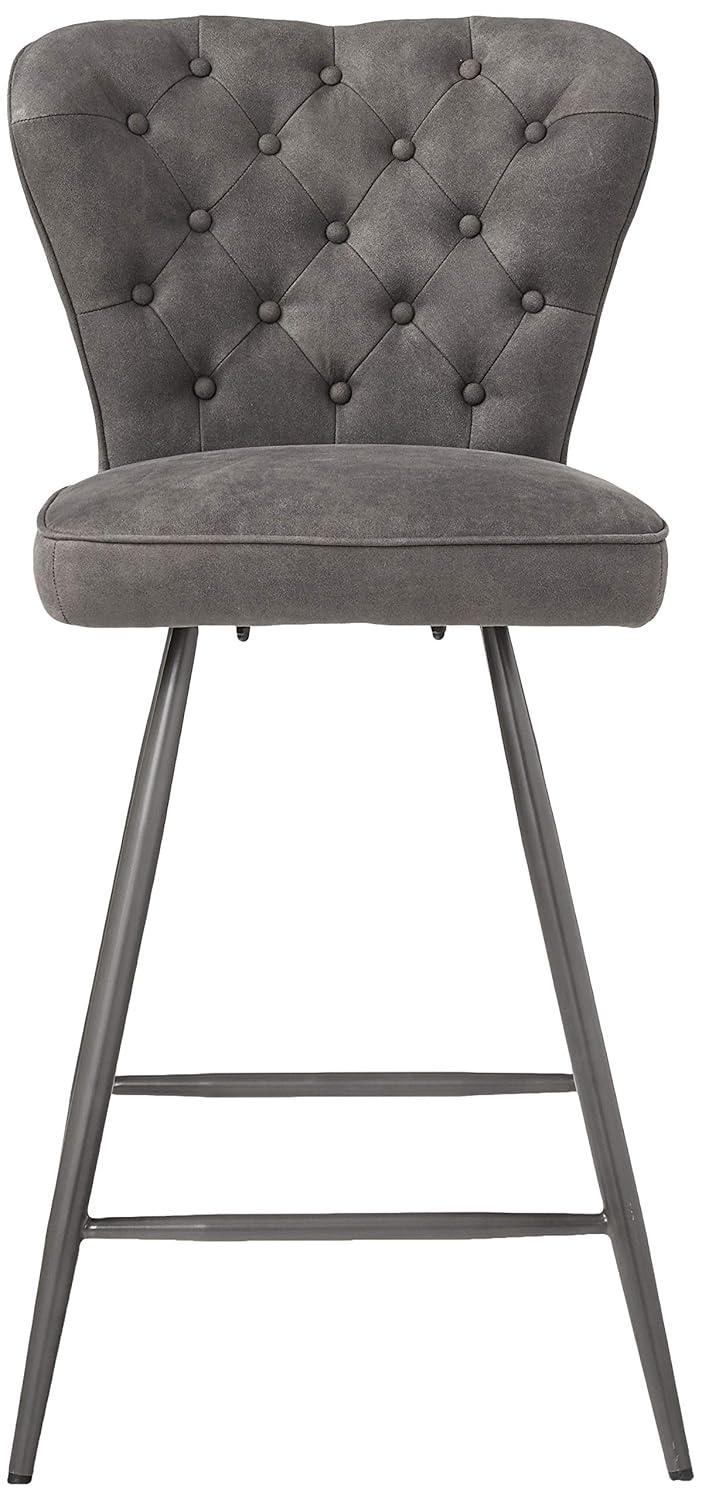 Ashby 26"H Mid-Century Modern Leather Tufted Swivel Counter Stool (Set of 2) - FOX1702 - Grey - Safavieh Couture