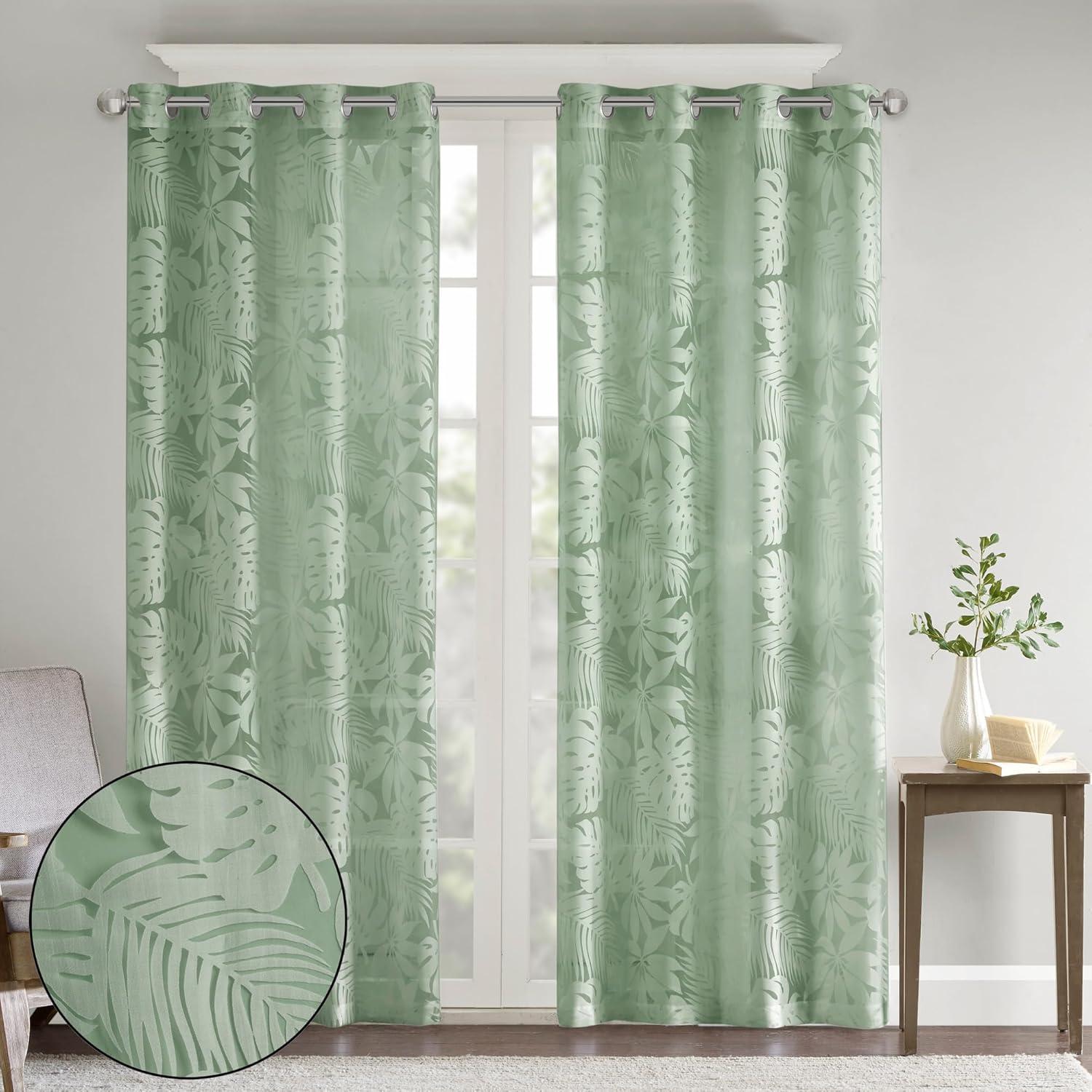 Madison Park Leilani Palm Leaf Burnout Window Sheer