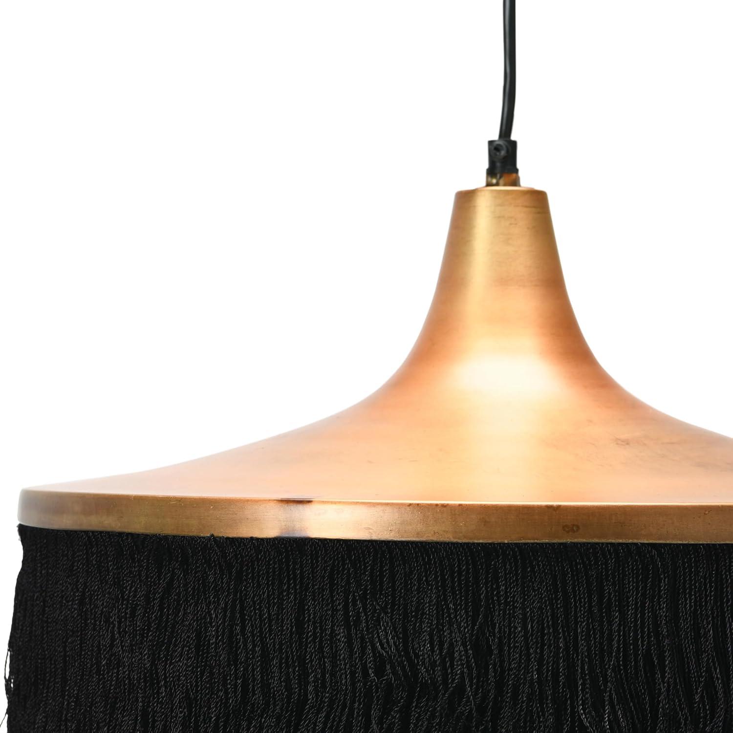 Creative Co-Op Creative Co-Op Modern Boho Metal Ceiling Light with Fringe, Charcoal