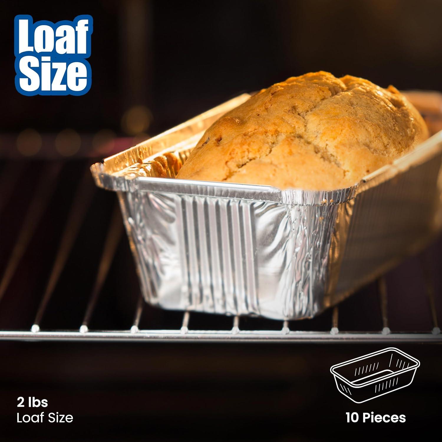 EHOMEA2Z Disposable Aluminum Loaf Pans 2lb for Baking, Serving and Storing - Heat Resistant Disposable Bread Loaf Pan Ideal for Hot/Cold Foods, Freezer & Oven Safe (10 Pack)