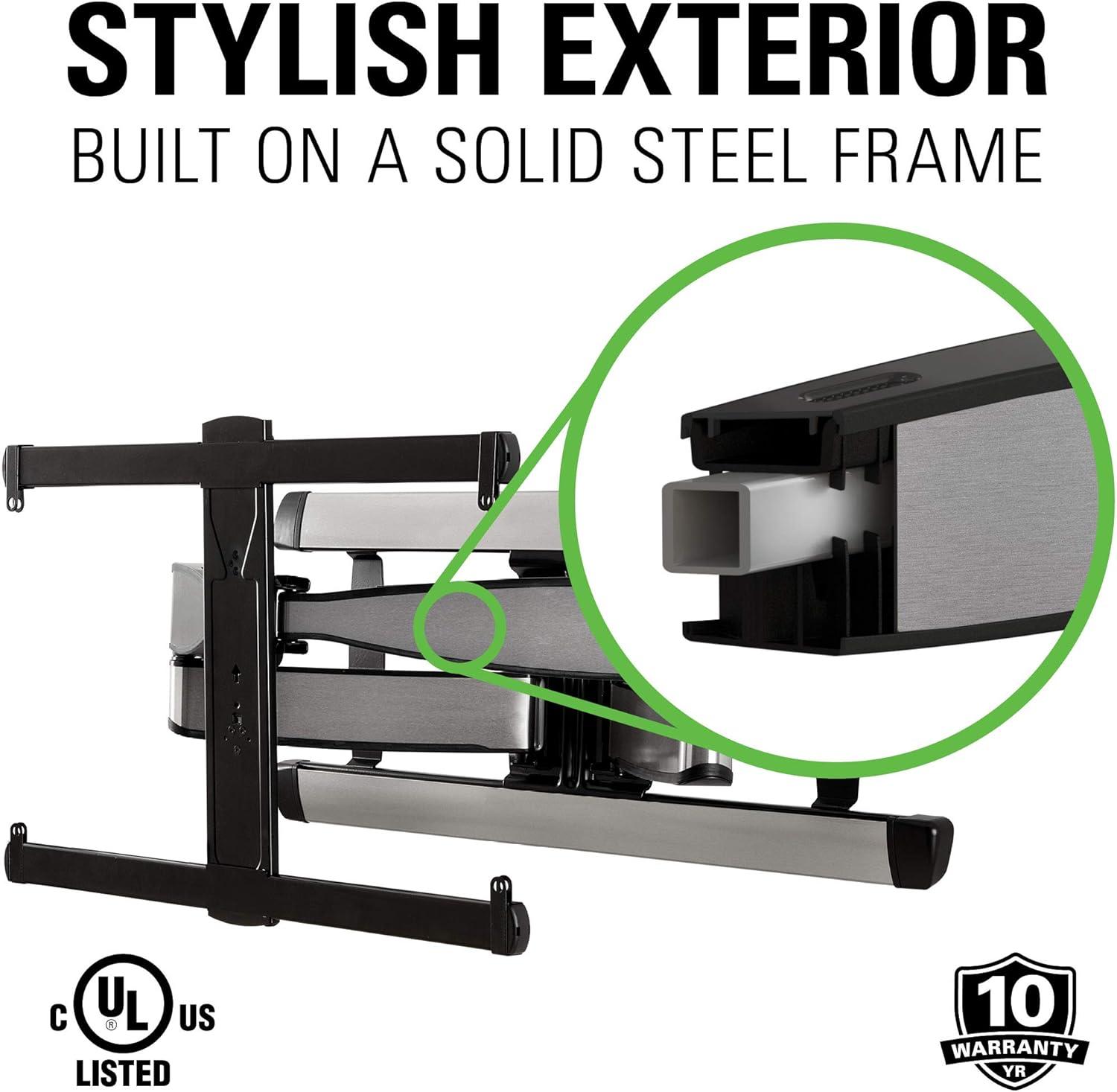 SANUS Premium Full Motion TV Wall Mount for TVs Up to 90" - Stainless Steel Finish with Smooth Extension, Swivel & Tilt