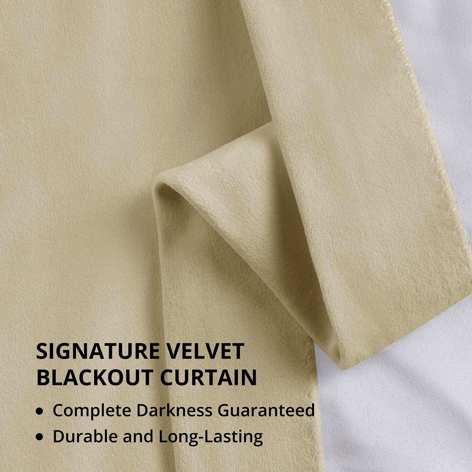 Exclusive Fabrics  Signature Extra Wide Blackout Velvet Curtains (1 Panel) - Luxurious Blackout Drapes Neutral Ground 100 x 84 84 Inches