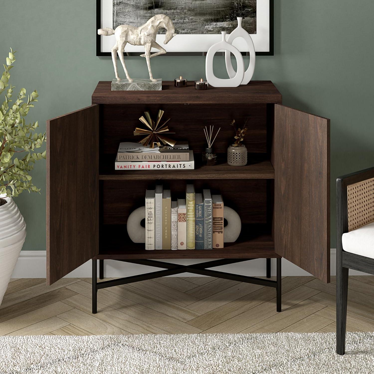 Alder Brown Modern X-Base Accent Cabinet with Adjustable Shelving