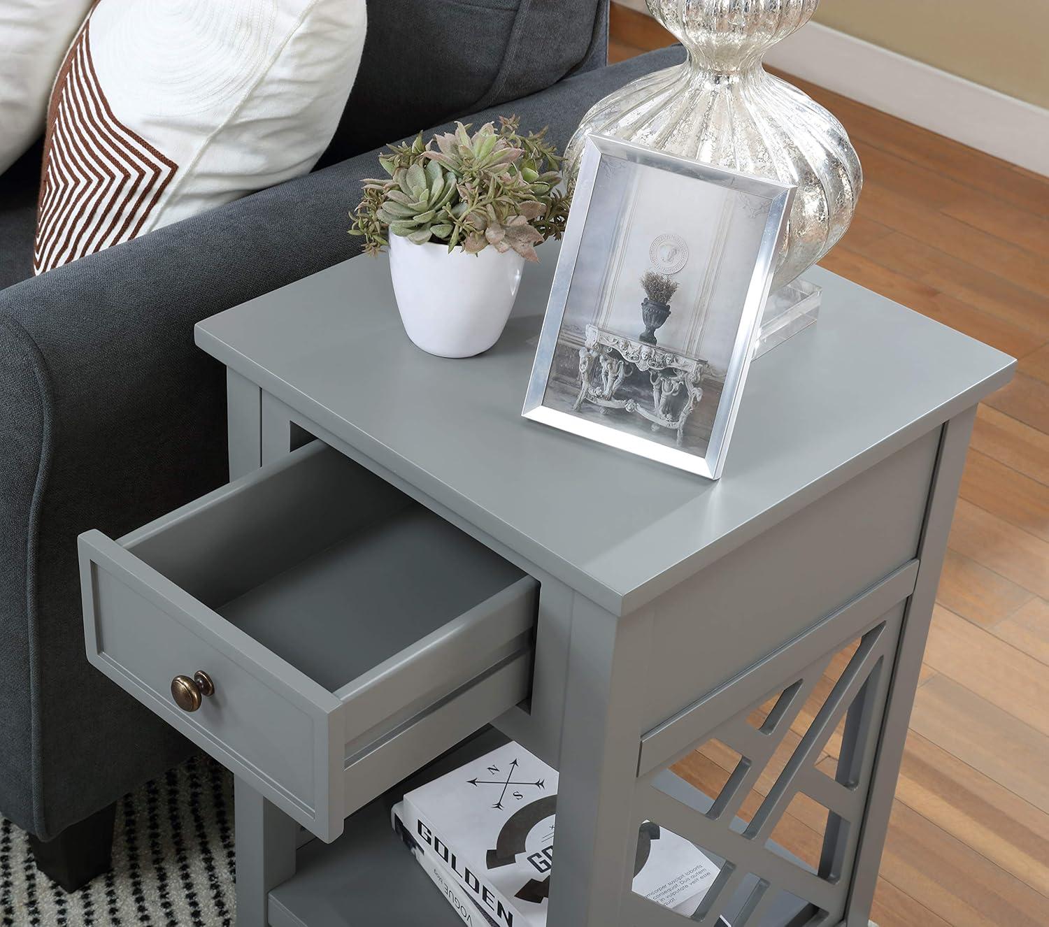 Gray Wood End Table with Drawer and Shelf