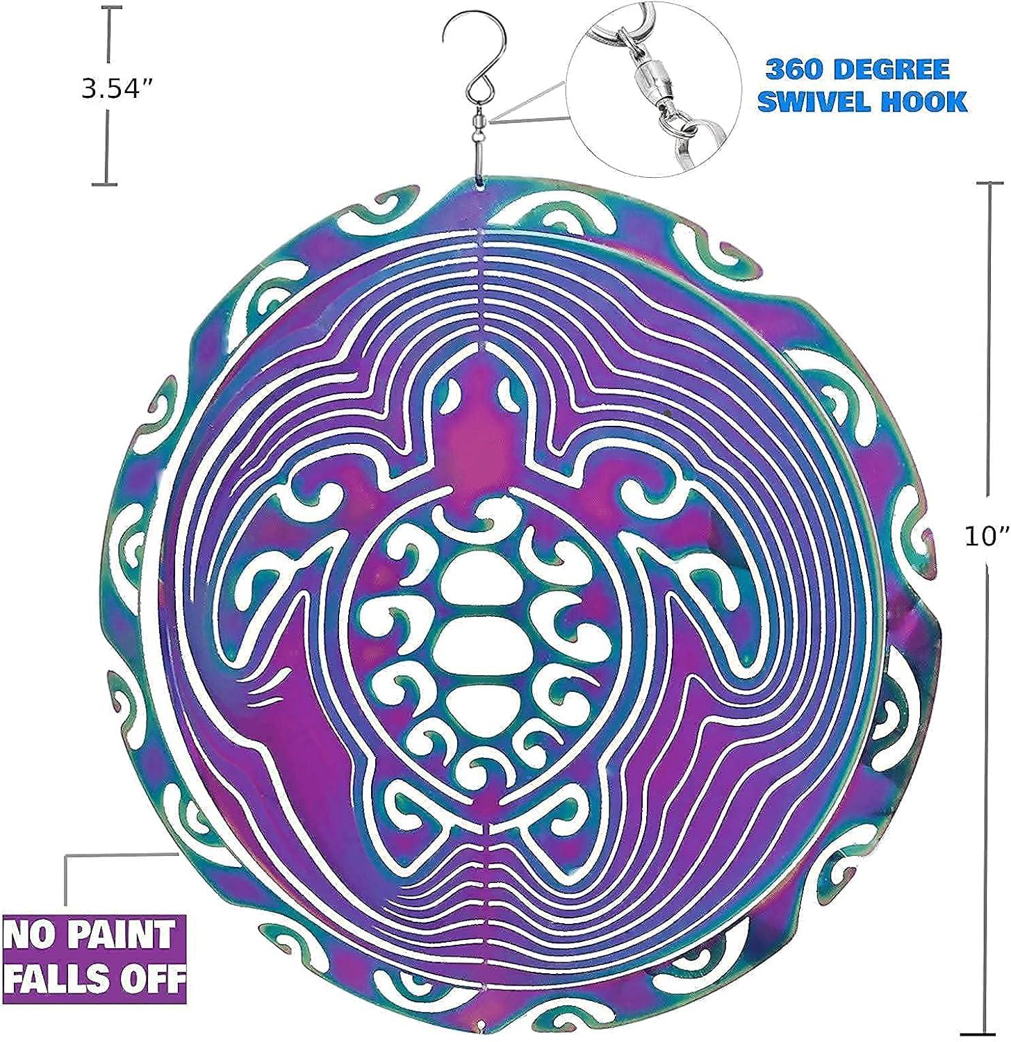 Wind Spinner Outdoor Metal 3D Wind Spinner Hanging Turtle Yard Garden Decor Gifts Stainless Steel Turtle Spinners with 360° Rotating Hook
