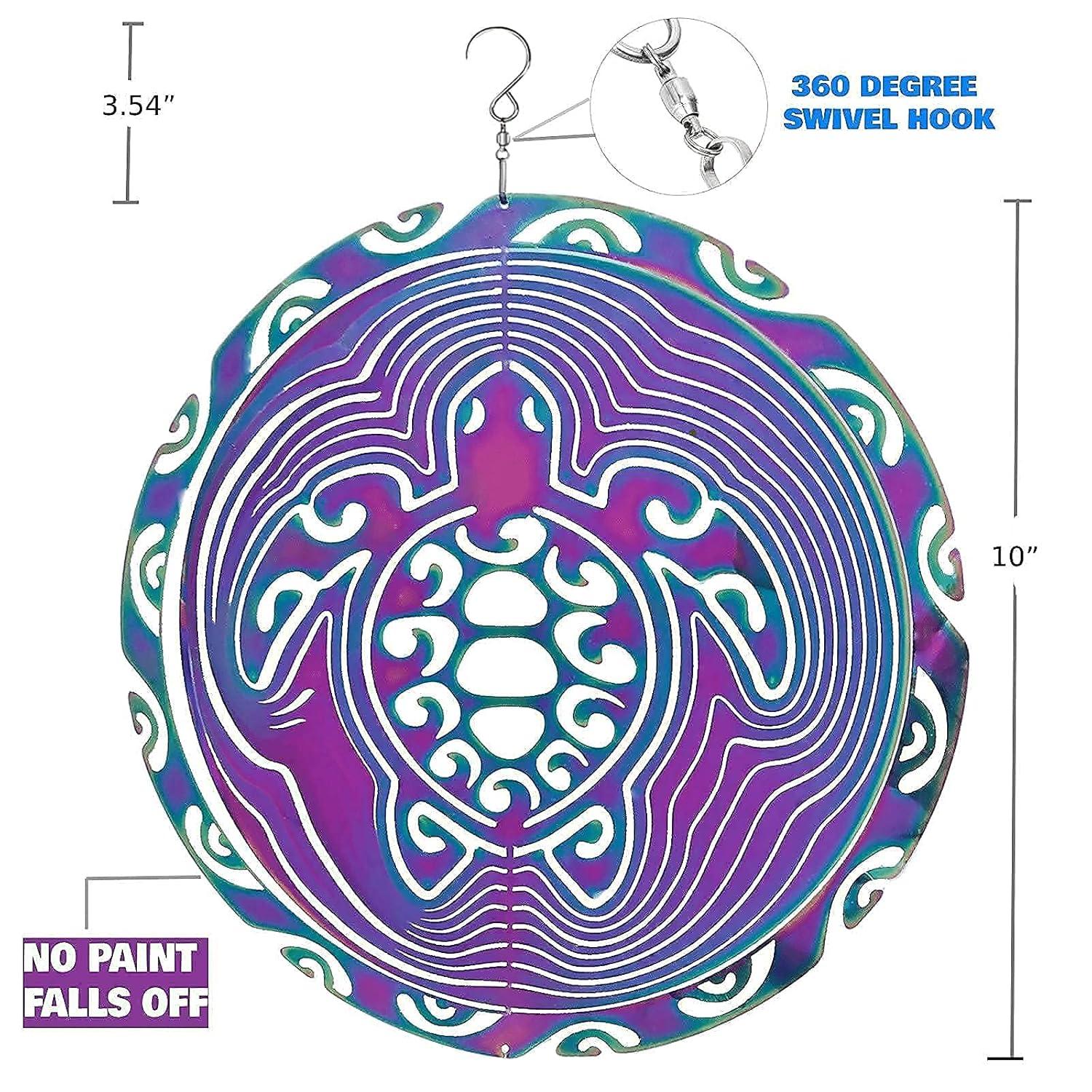 Wind Spinner Outdoor Metal 3D Wind Spinner Hanging Turtle Yard Garden Decor Gifts Stainless Steel Turtle Spinners with 360° Rotating Hook