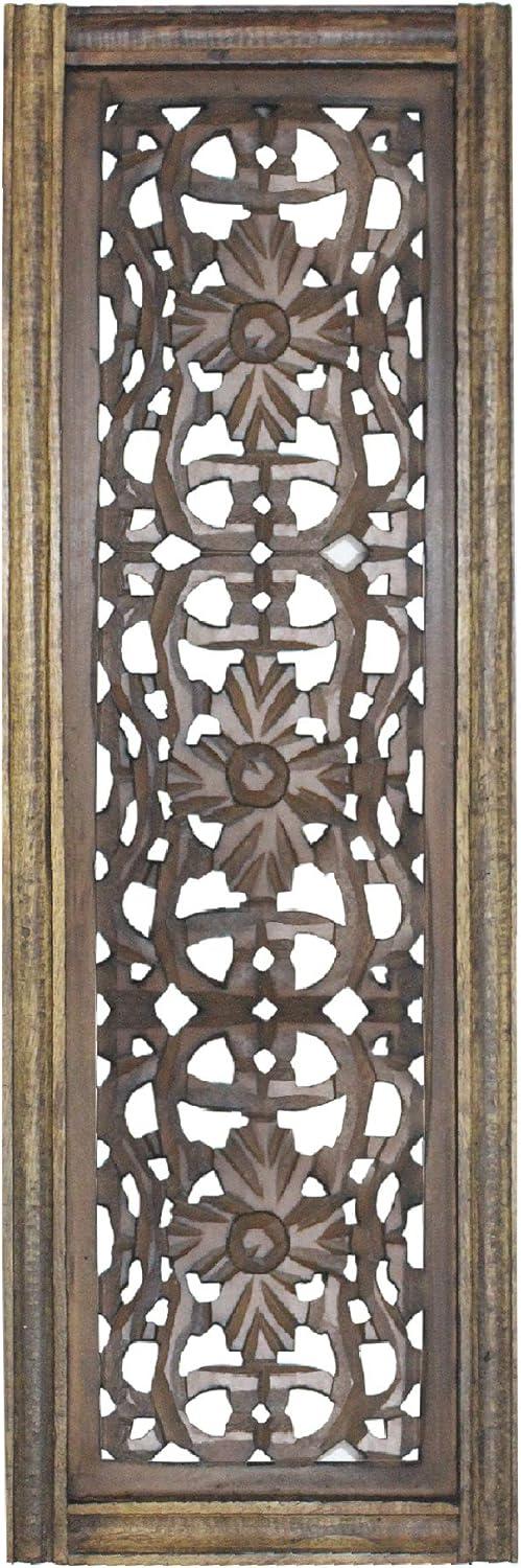 Rustic Brown Hand Carved Wooden Wall Panels, Set of Two