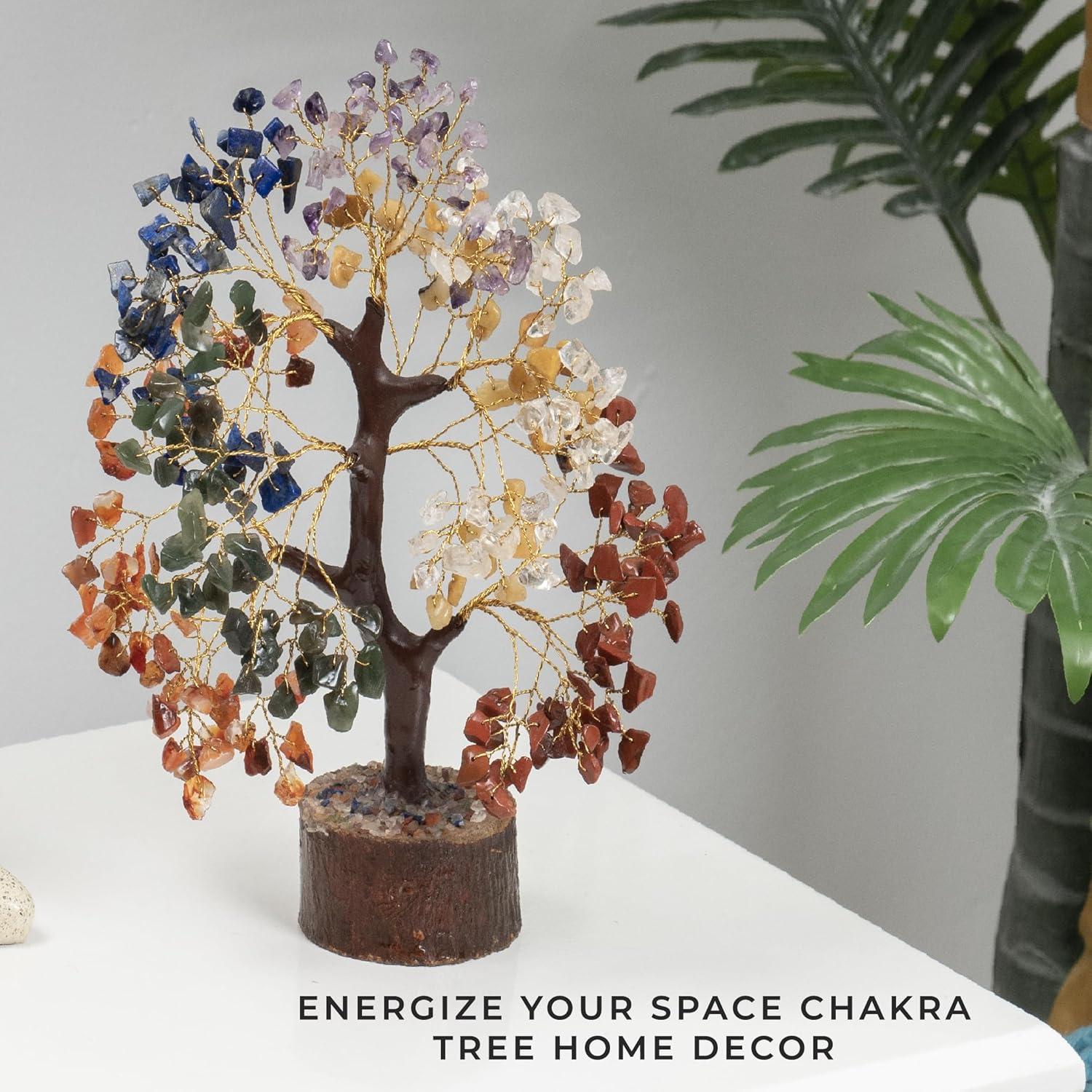 Multicolor Crystal Chakra Tree with Golden Wire