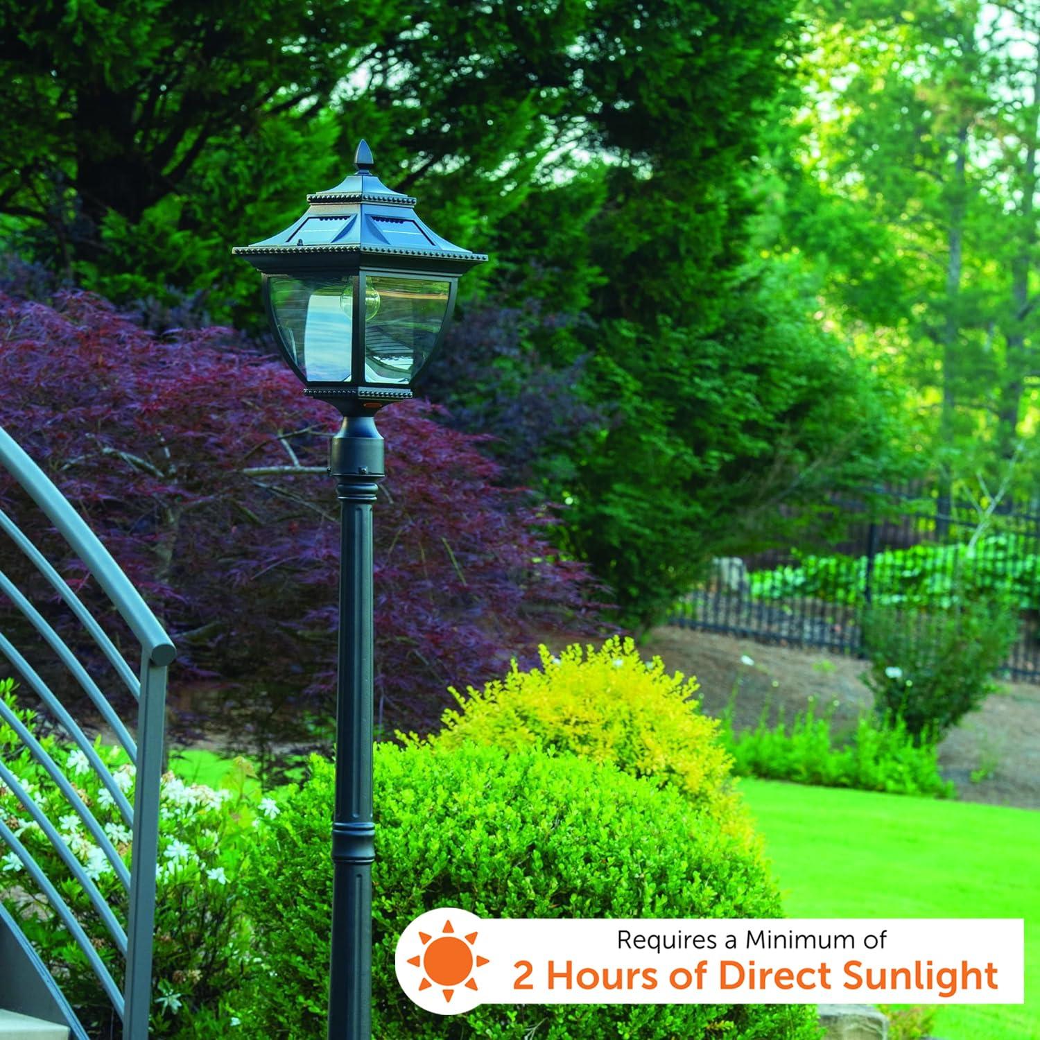 Gama Sonic Pagoda Solar Post Light for Outdoors, Asian-Style Design, Black Aluminum with Glass, Warm White Light 2700K 104B001 (Upgraded Battery and Panel)