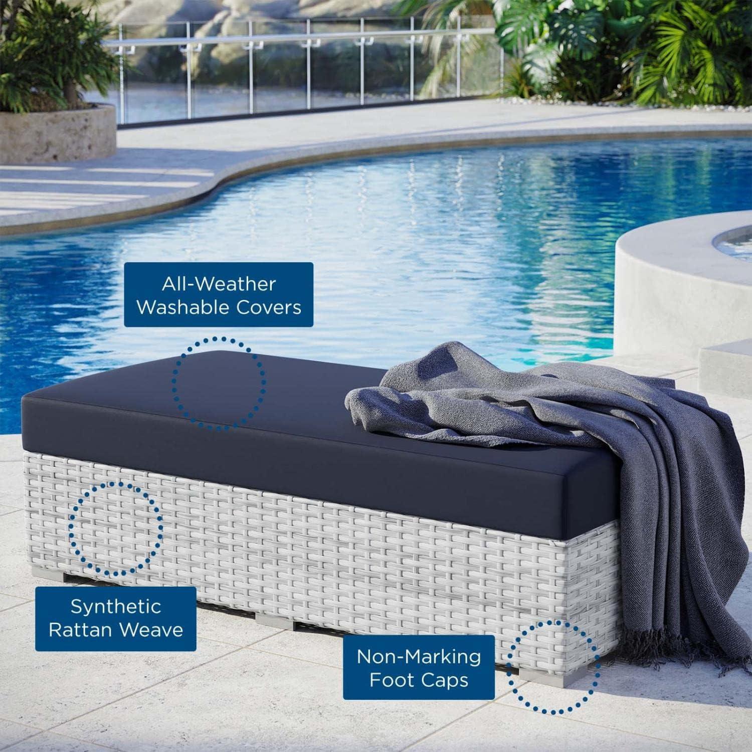 Convene Versatile Light Gray and Navy Rectangular Patio Ottoman