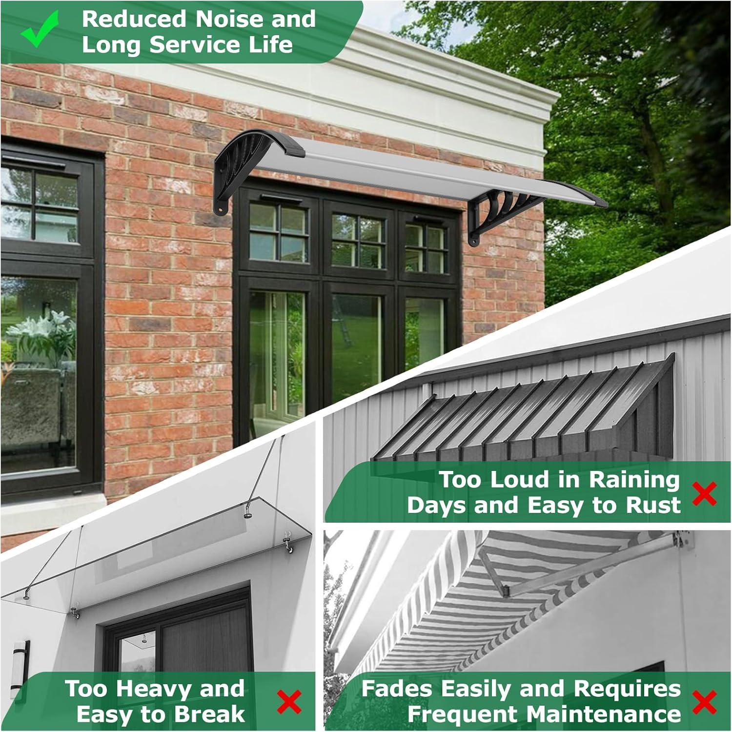40" x 32" Door Window Awning Exterior, Polycarbonate Cover Entry Door Outdoor Patio Awning Canopy, Front Door Overhang Awning for Sun Shutter, UV, Rain and Snow Protection, Hollow Sheet (Clear Board)