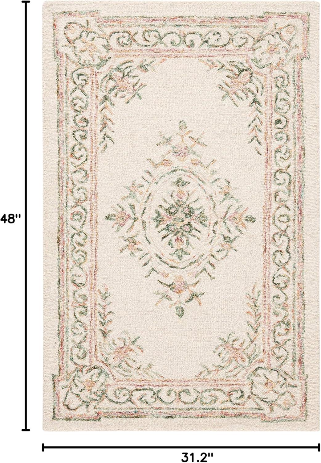 SAFAVIEH Micro-Loop Leptis Floral Bordered Wool Area Rug, Ivory/Fuchsia, 2'6" x 4'