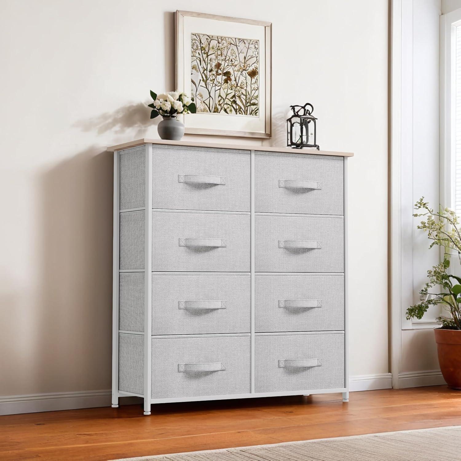 YITAHOME 8 Drawers Dresser - Fabric Storage Tower, Organizer Unit for Bedroom, Living Room & Closets - Sturdy Steel Frame, Easy Pull Fabric Bins & Wooden Top