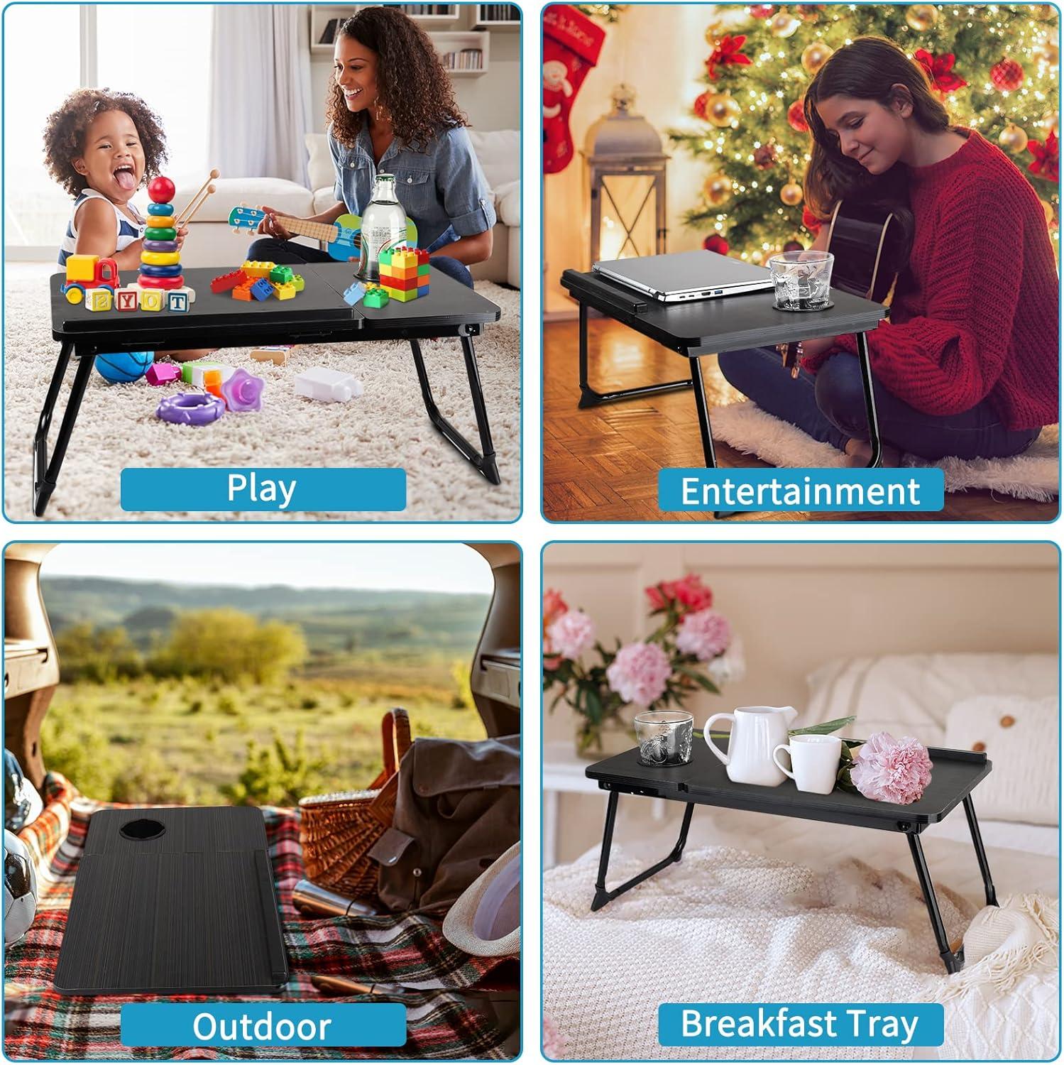 Laptop Desk for Bed, Geyryt Portable Lap Desk Bed Tray Table with Cup Holder Bed Desk for Laptop and Writing Reading Working Eating Gaming in Bed Sofa Floor (Light Weight)
