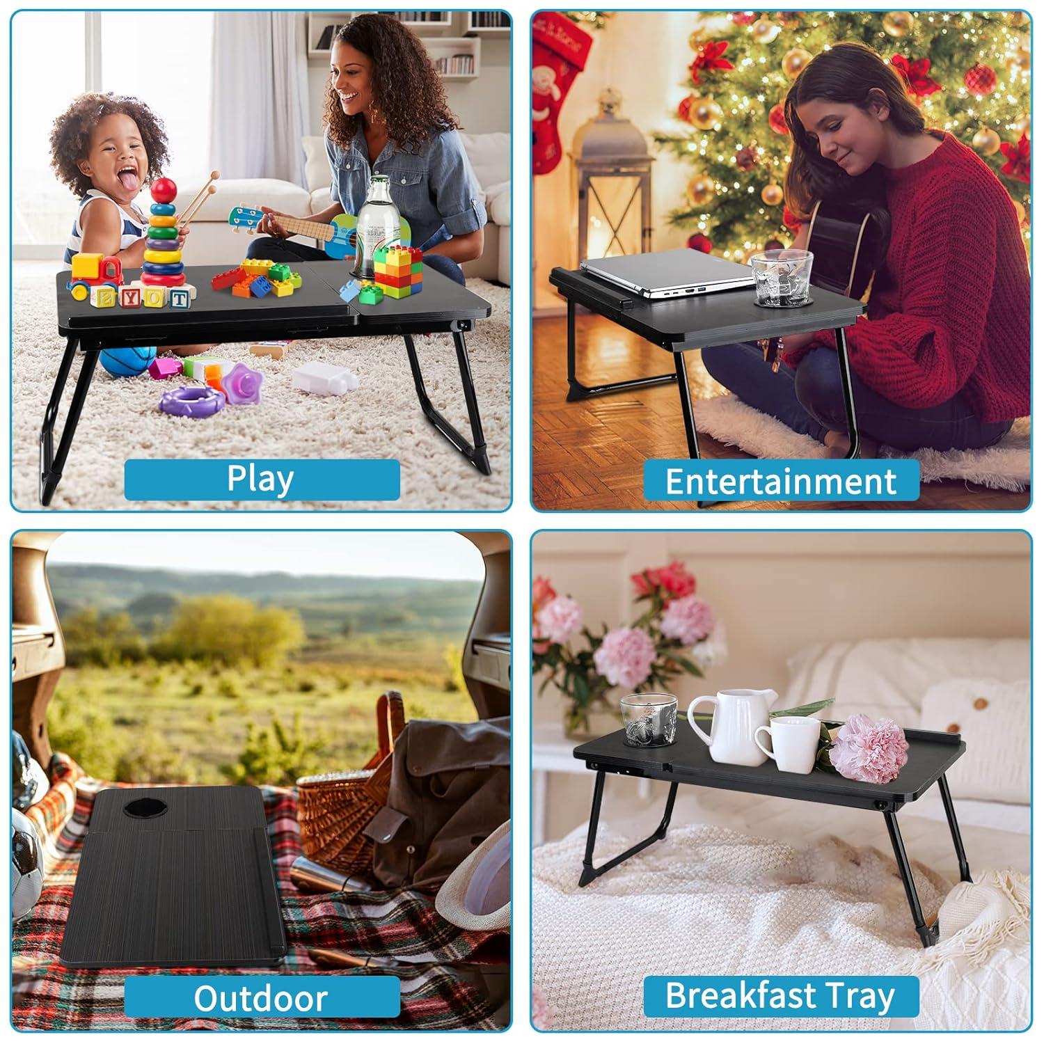 Laptop Desk for Bed, Geyryt Portable Lap Desk Bed Tray Table with Cup Holder Bed Desk for Laptop and Writing Reading Working Eating Gaming in Bed Sofa Floor (Light Weight)