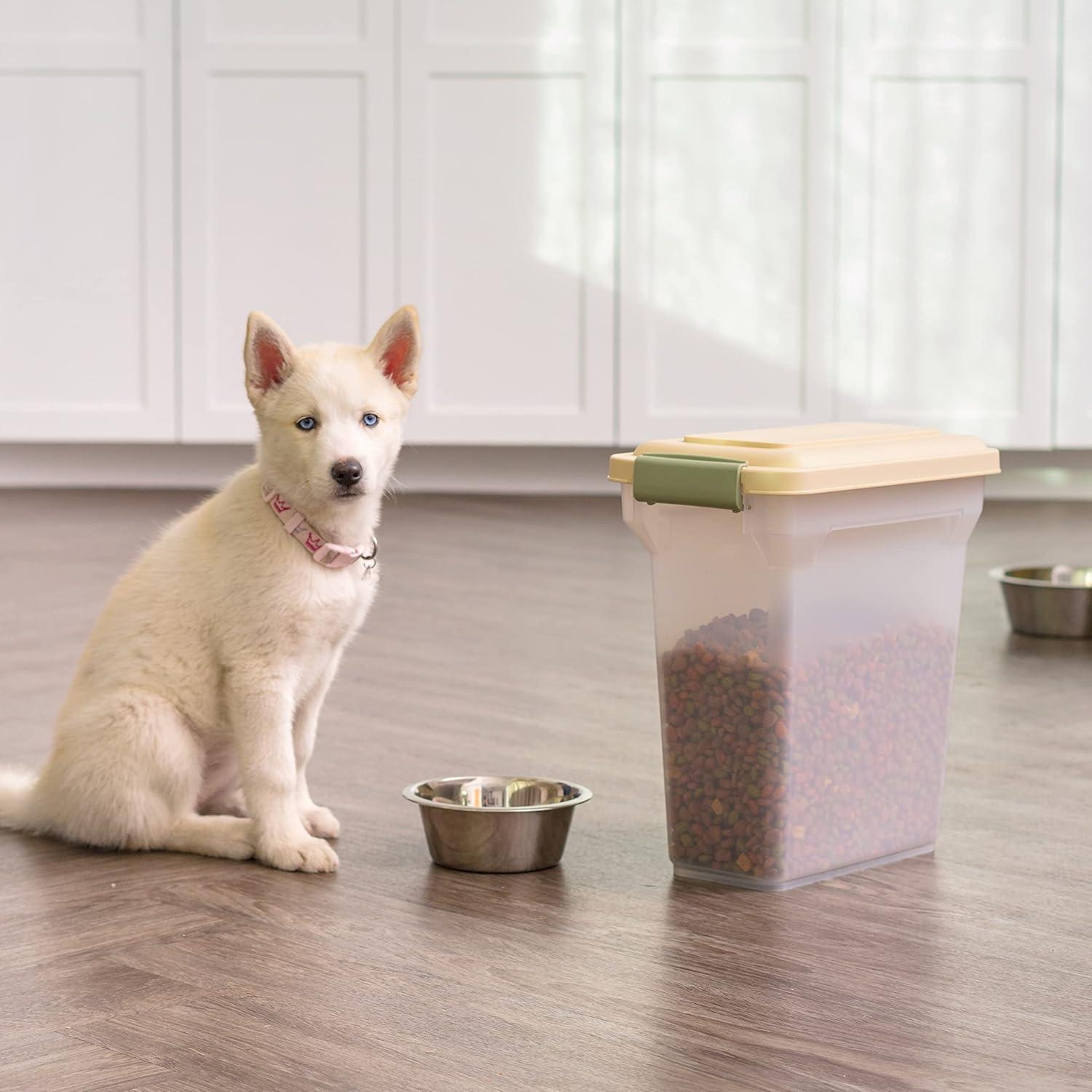 Clear and Beige Airtight Plastic Pet Food Storage Container