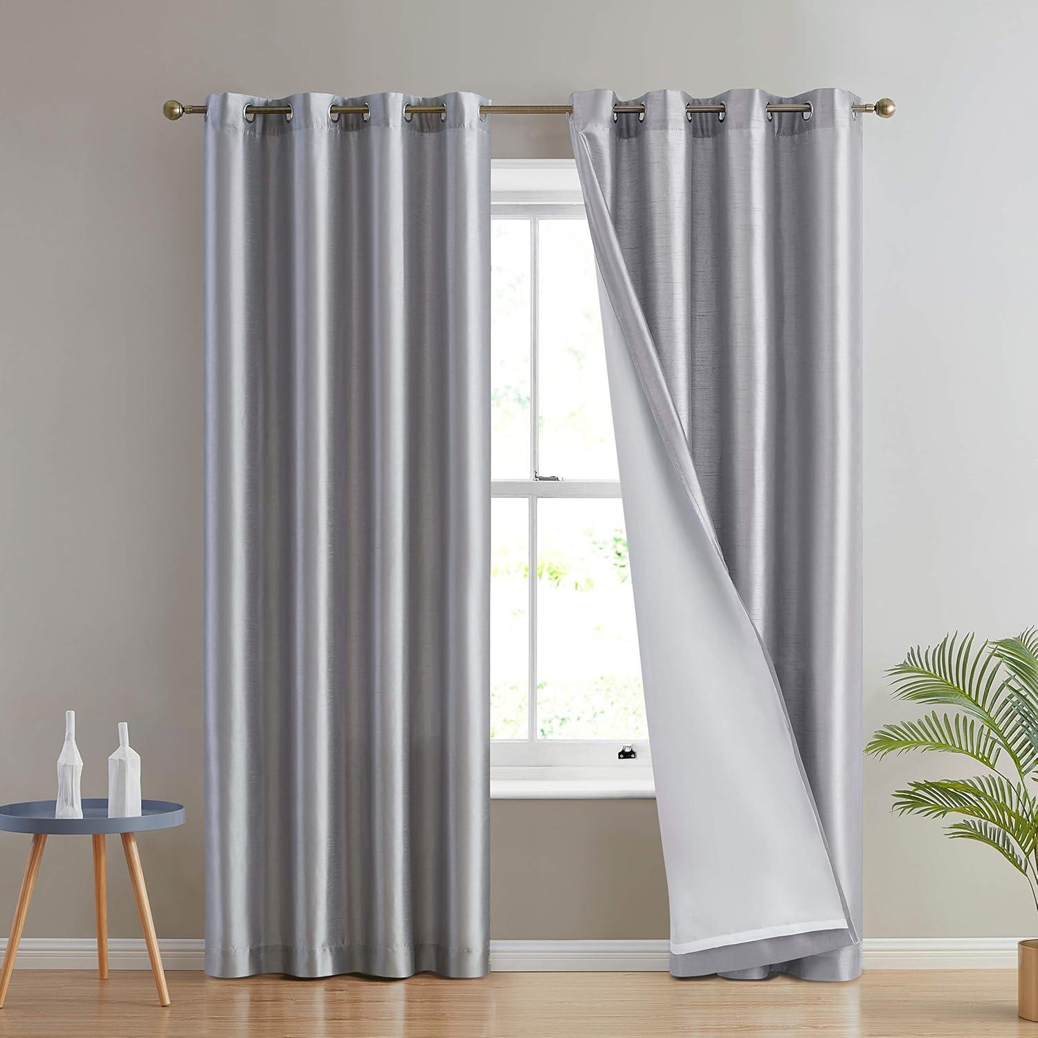 THD Duncan Faux Silk Semi Sheer Light Filtering Grommet Window Curtain Panels, Pair