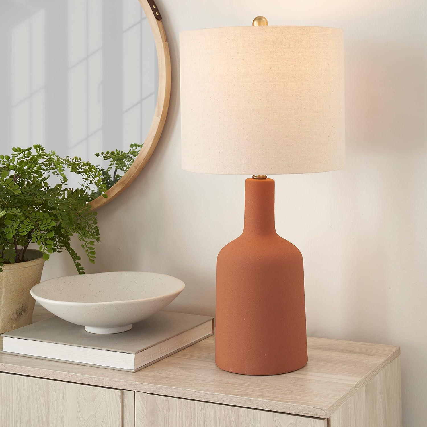 22" Terracotta Ceramic Table Lamp with White Shade