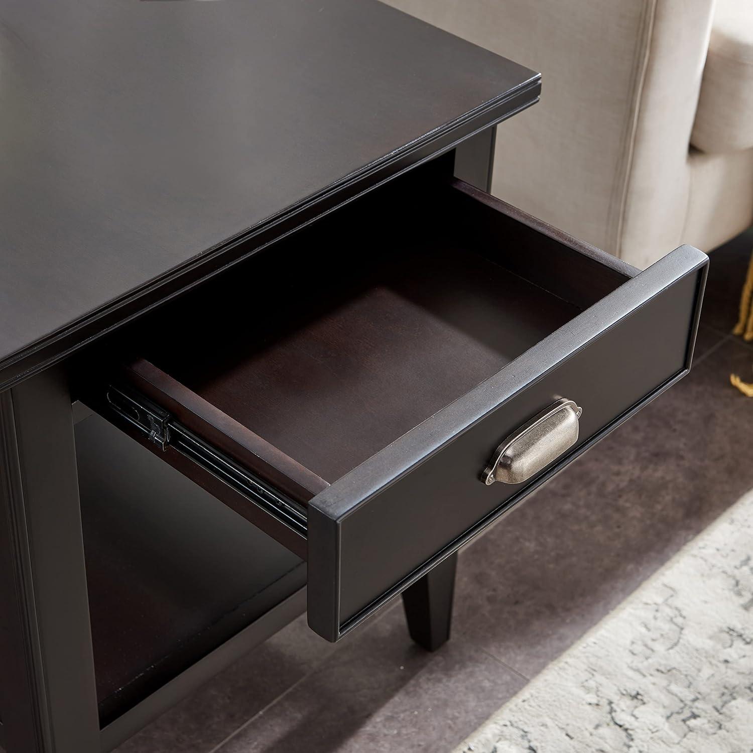 Leick Home, 1-Drawer Solid Wood Laurent 20 in. End Table with Shelf, Black