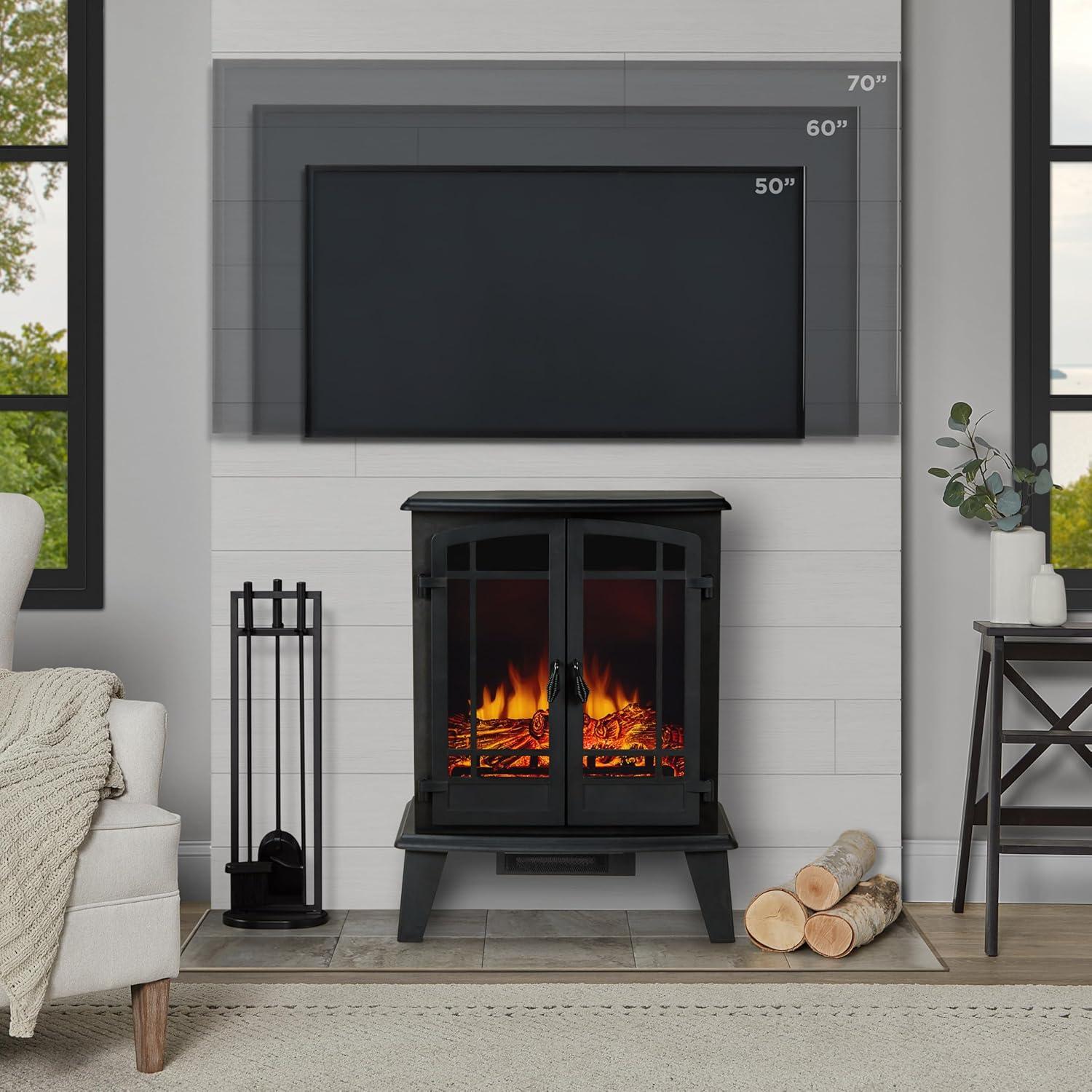 Real Flame Contemporary Metal Foster Stove Electric Fireplace in Black