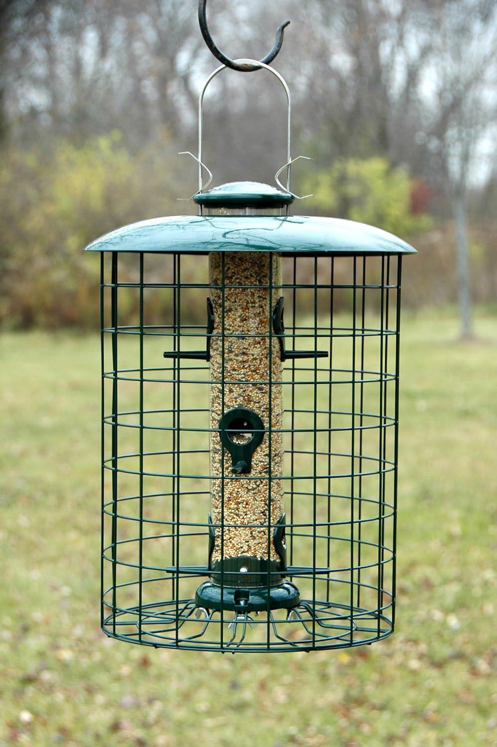 Green Metal and Plastic Squirrel Resistant Hanging Tube Bird Feeder