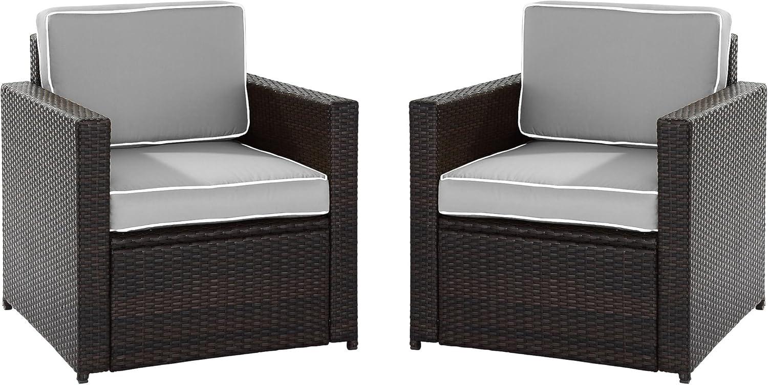 Palm Harbor Outdoor Wicker Sofa In Brown with Gray Cushions - Crosley: All-Weather, Fade-Resistant Patio Furniture