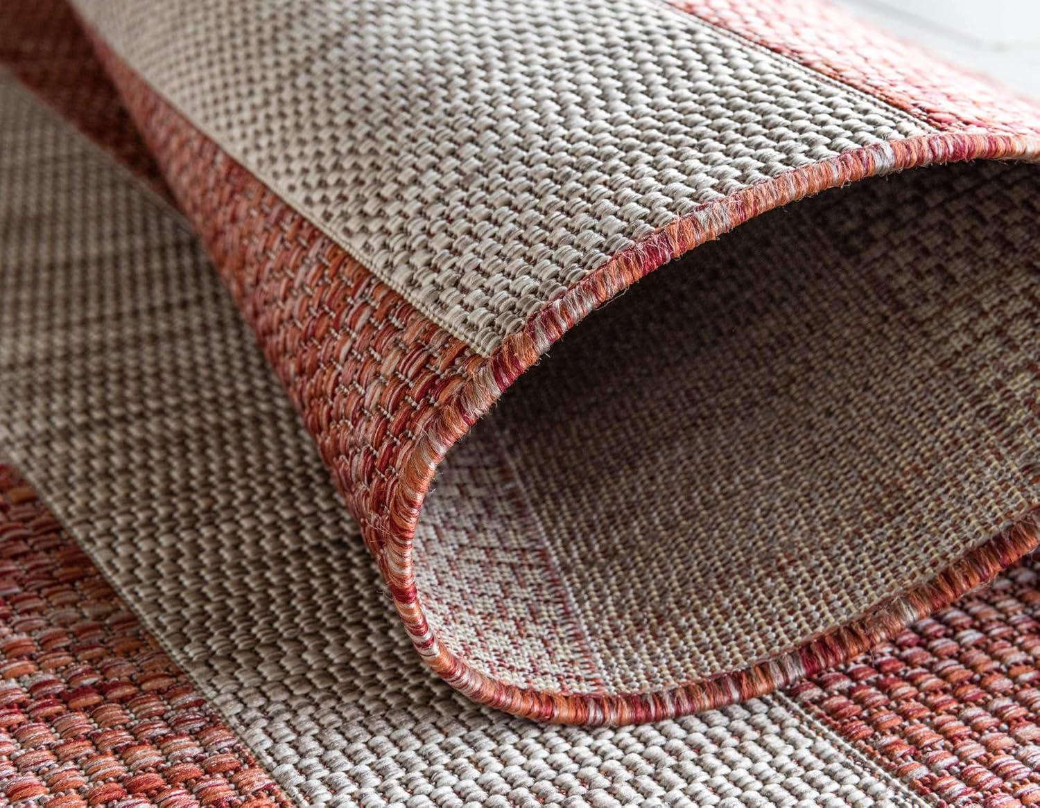 Unique Loom 4' 1 x 6' 1 Rectangle Indoor/Outdoor Striped Rust Red Area Rug
