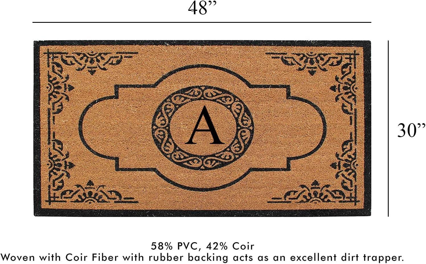 A1HC Natural Coir Monogrammed Door Mat For Front Door, 30x48, Anti-Shed Treated Durable Doormat for Outdoor Entrance, Heavy Duty, Thin Profile, Easy to Clean, Long Lasting, Front Door Entry Doormat