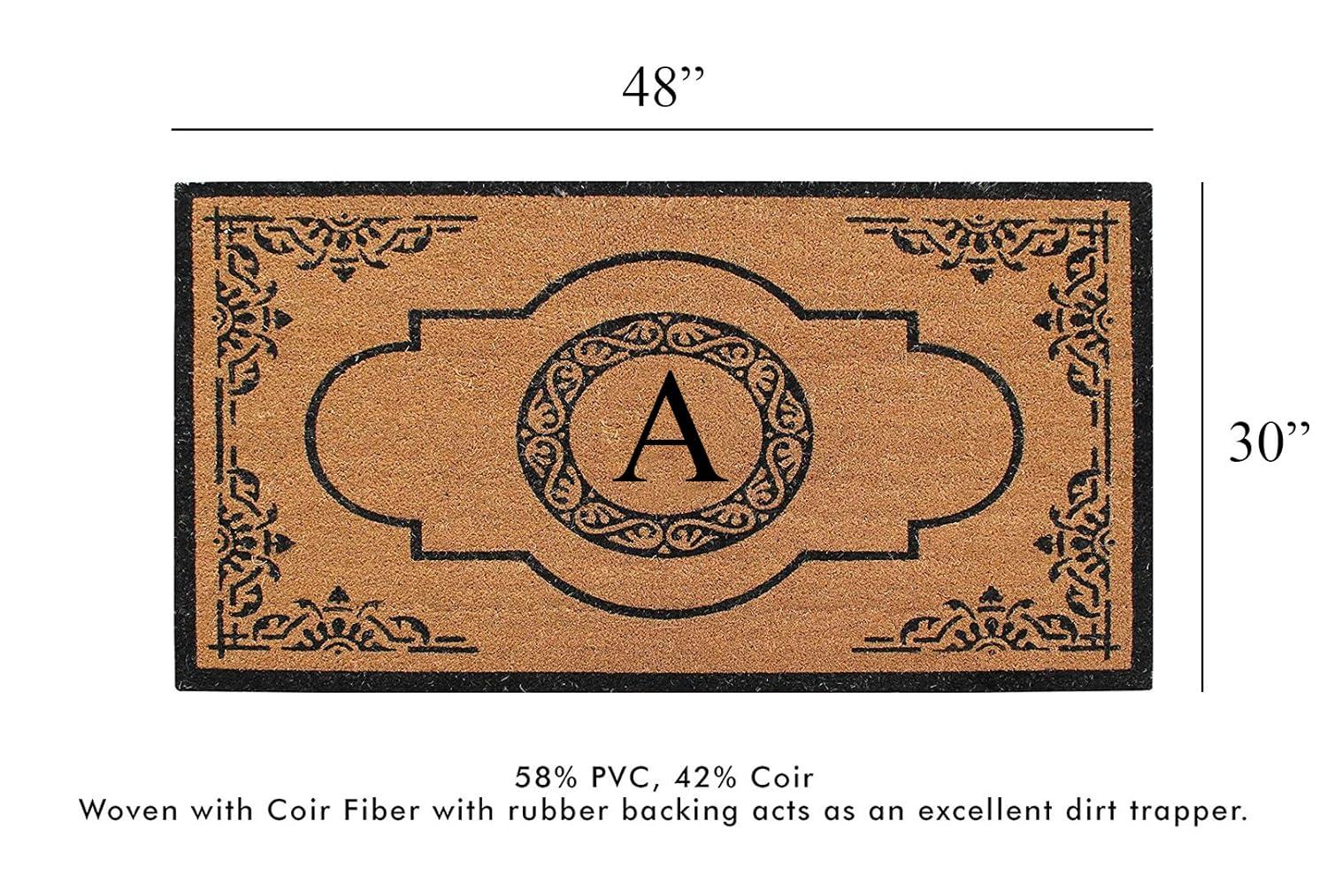 A1HC Natural Coir Monogrammed Door Mat For Front Door, 30x48, Anti-Shed Treated Durable Doormat for Outdoor Entrance, Heavy Duty, Thin Profile, Easy to Clean, Long Lasting, Front Door Entry Doormat