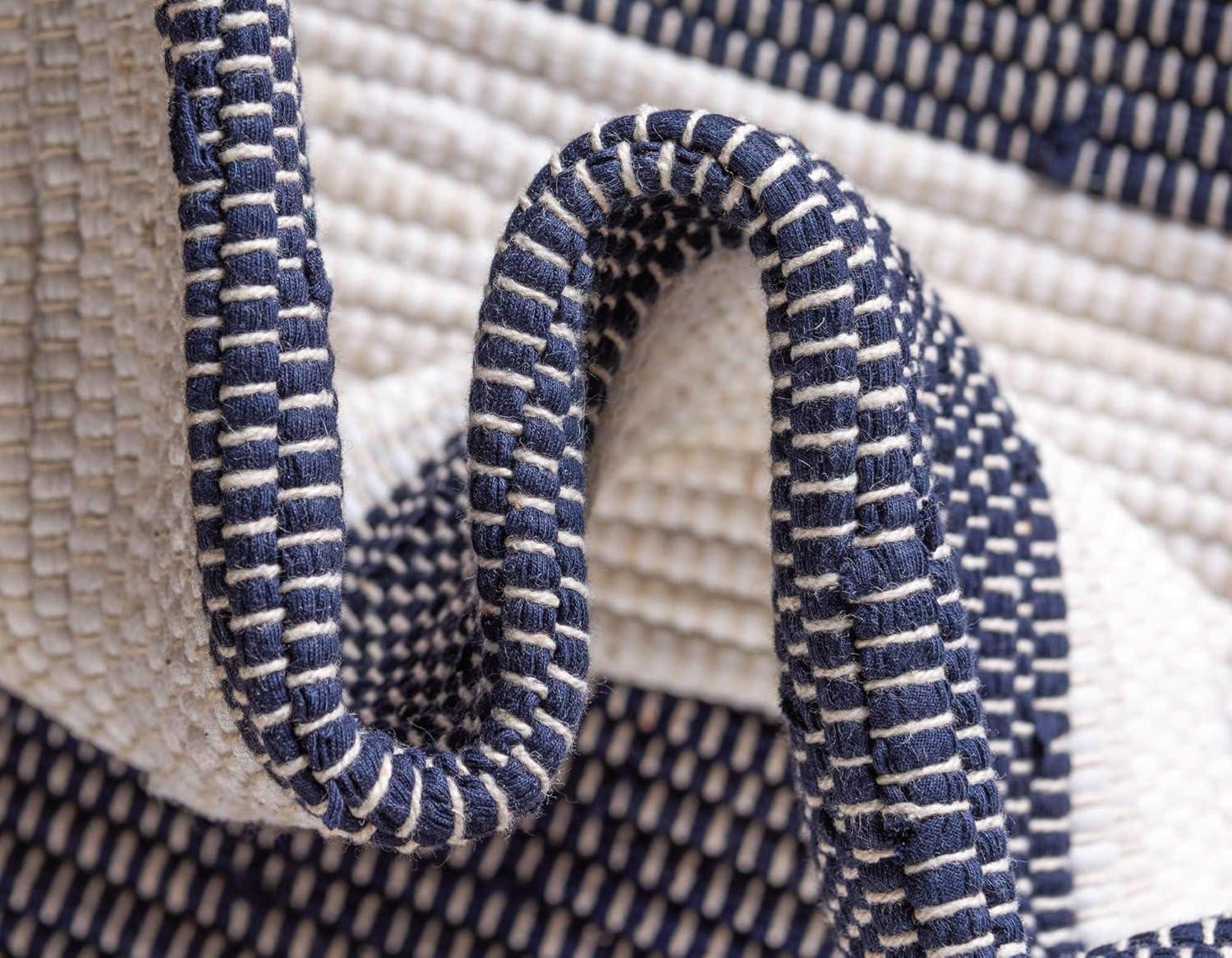 Unique Loom Chindi Rag Collection Area Rug - Striped (2' 7" x 6' 1" Runner Navy Blue/Ivory)