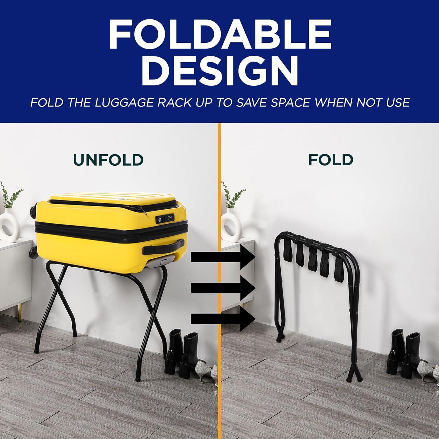 LifeMaster Metal Foldable Luggage Racks for Bedroom - Black - Pack of 4