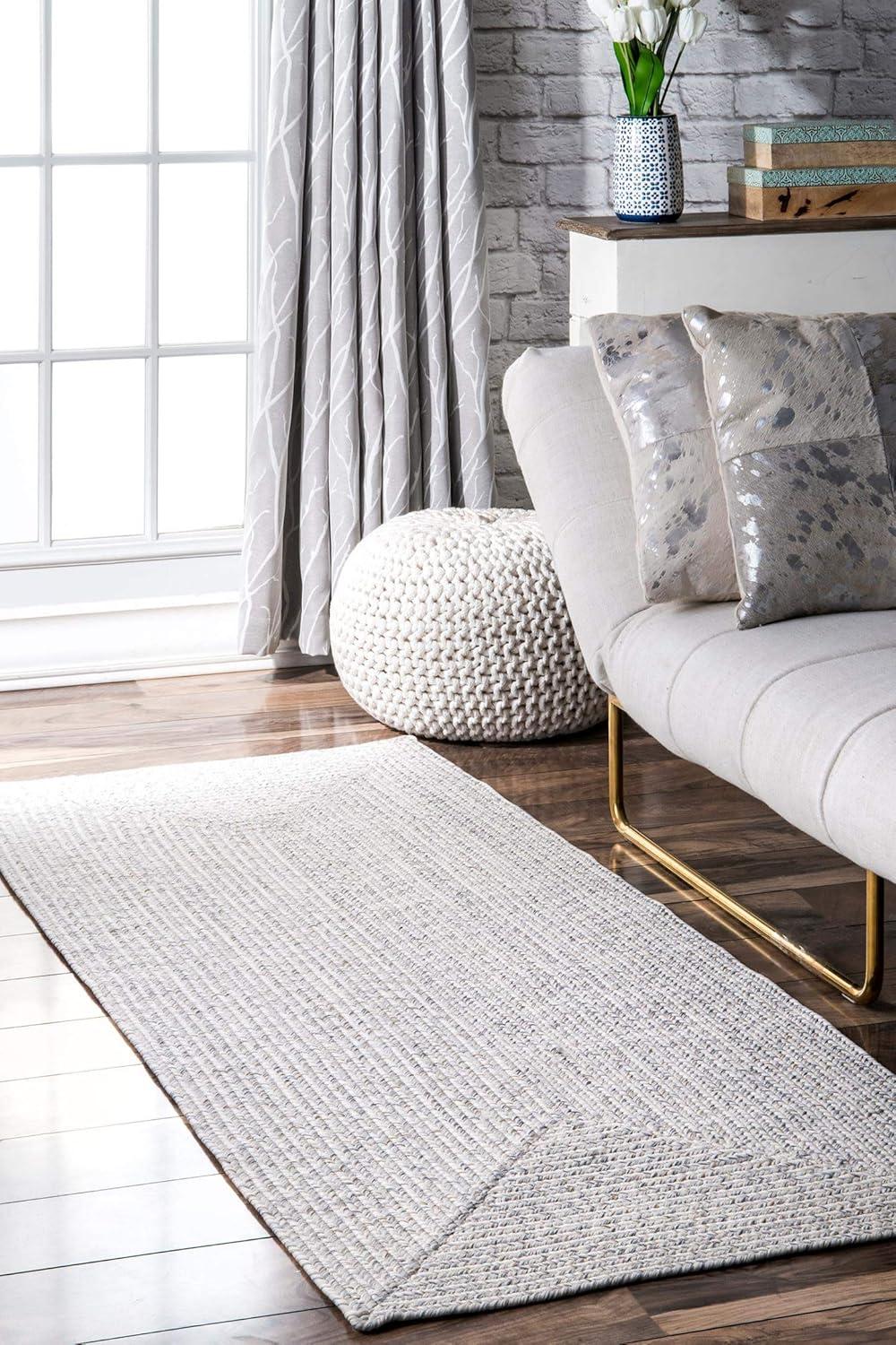 nuLOOM 6' Square Solid Hand Braided Indoor/Outdoor Area Rug, Pet-Friendly, High Traffic, Weather Resistant, for Patio, Balcony, Bedroom, Living Room, Dining Room, Wynn Ivory
